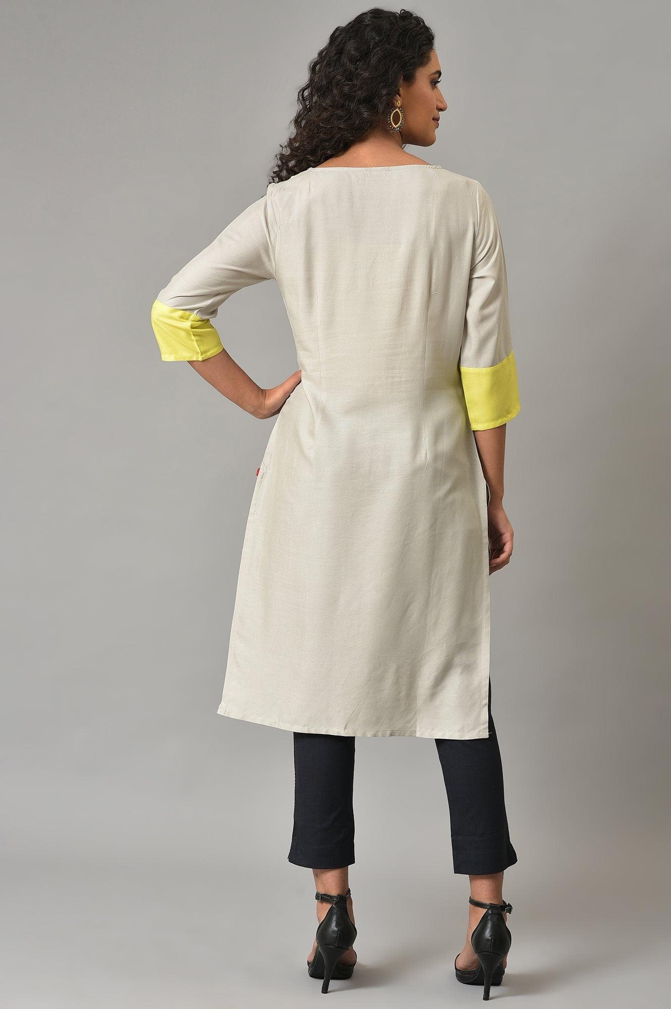 W for Woman Grey Placement Print Plus Size Straight kurta