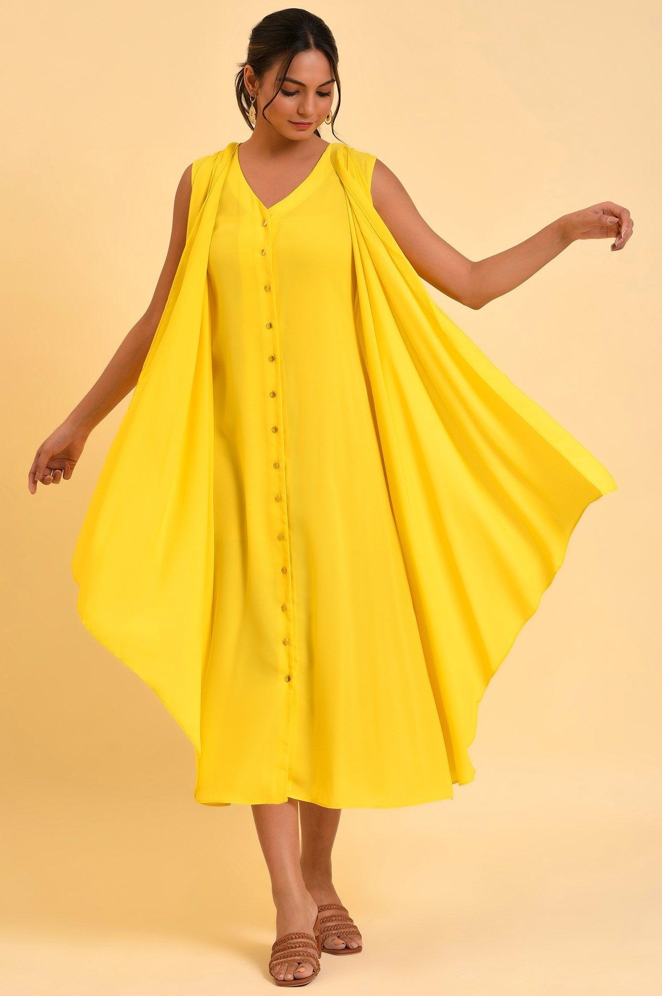 W for Woman Yellow Sleeveless Draped Polyester Dress  Grab2Buy WforWoman Grab2Buy