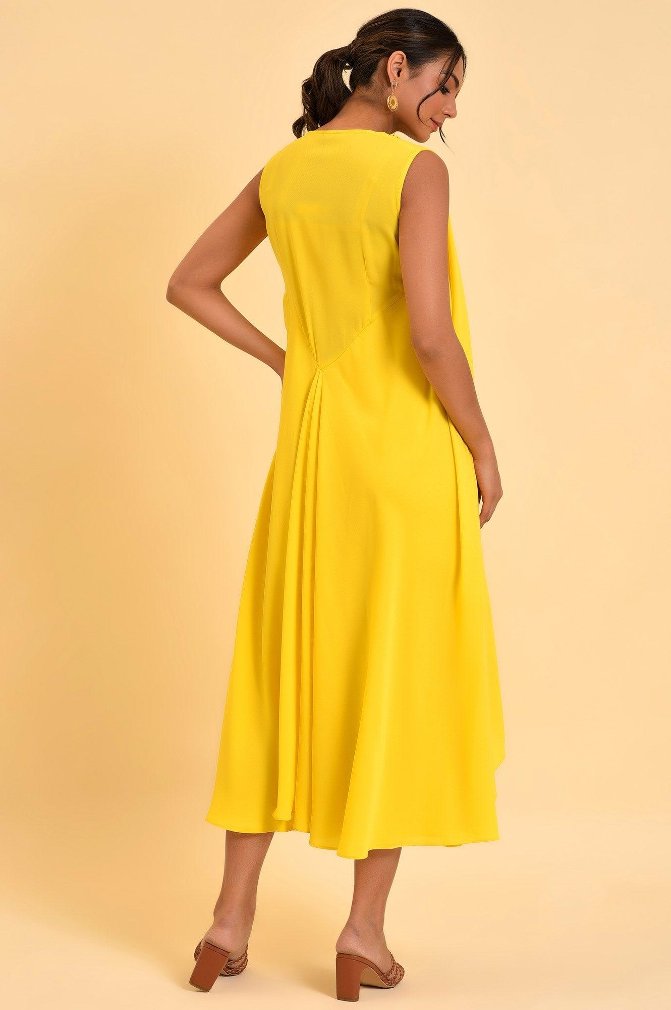 W for Woman Yellow Sleeveless Draped Polyester Dress  Grab2Buy WforWoman Grab2Buy