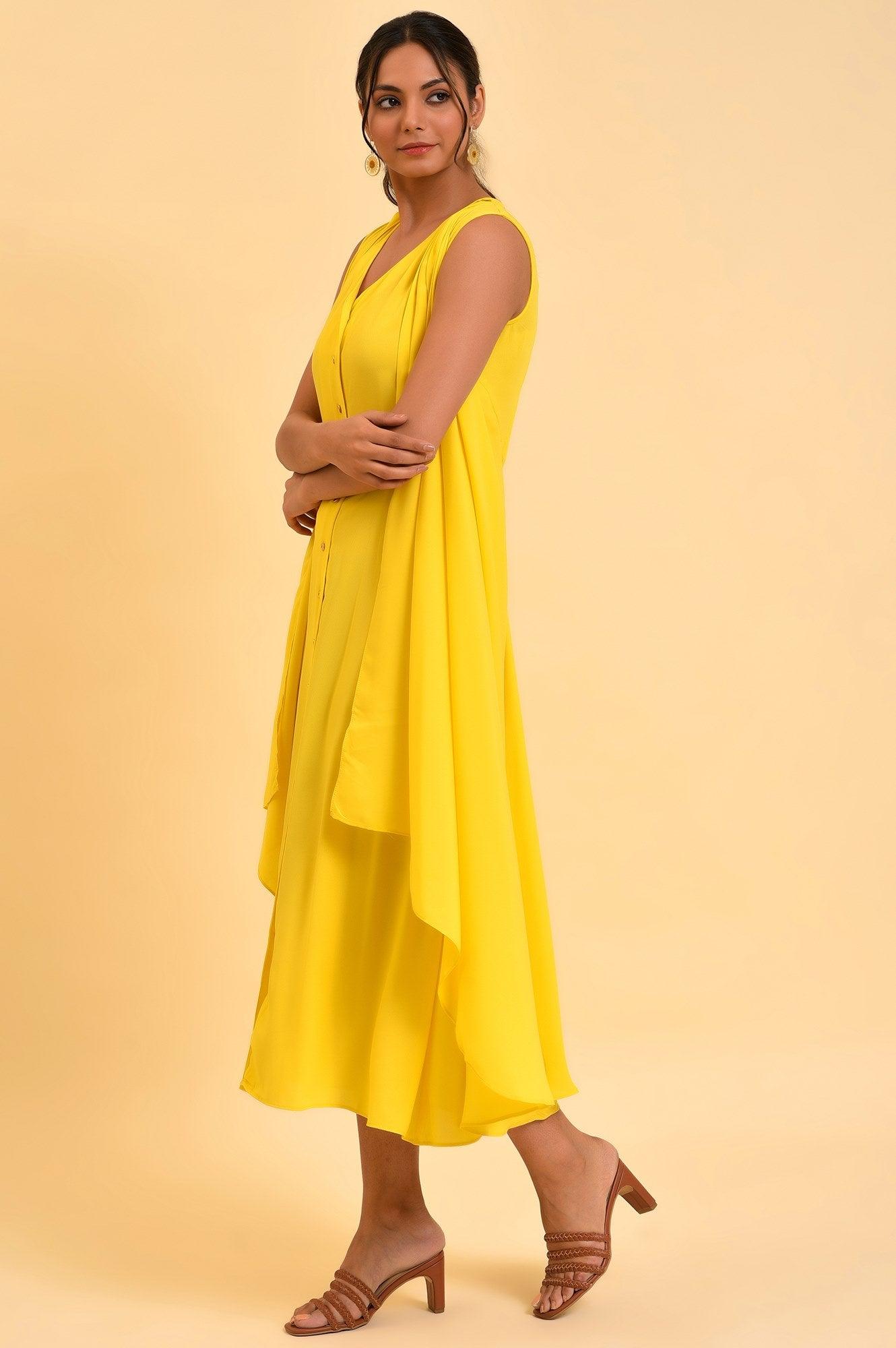 W for Woman Yellow Sleeveless Draped Polyester Dress  Grab2Buy WforWoman Grab2Buy