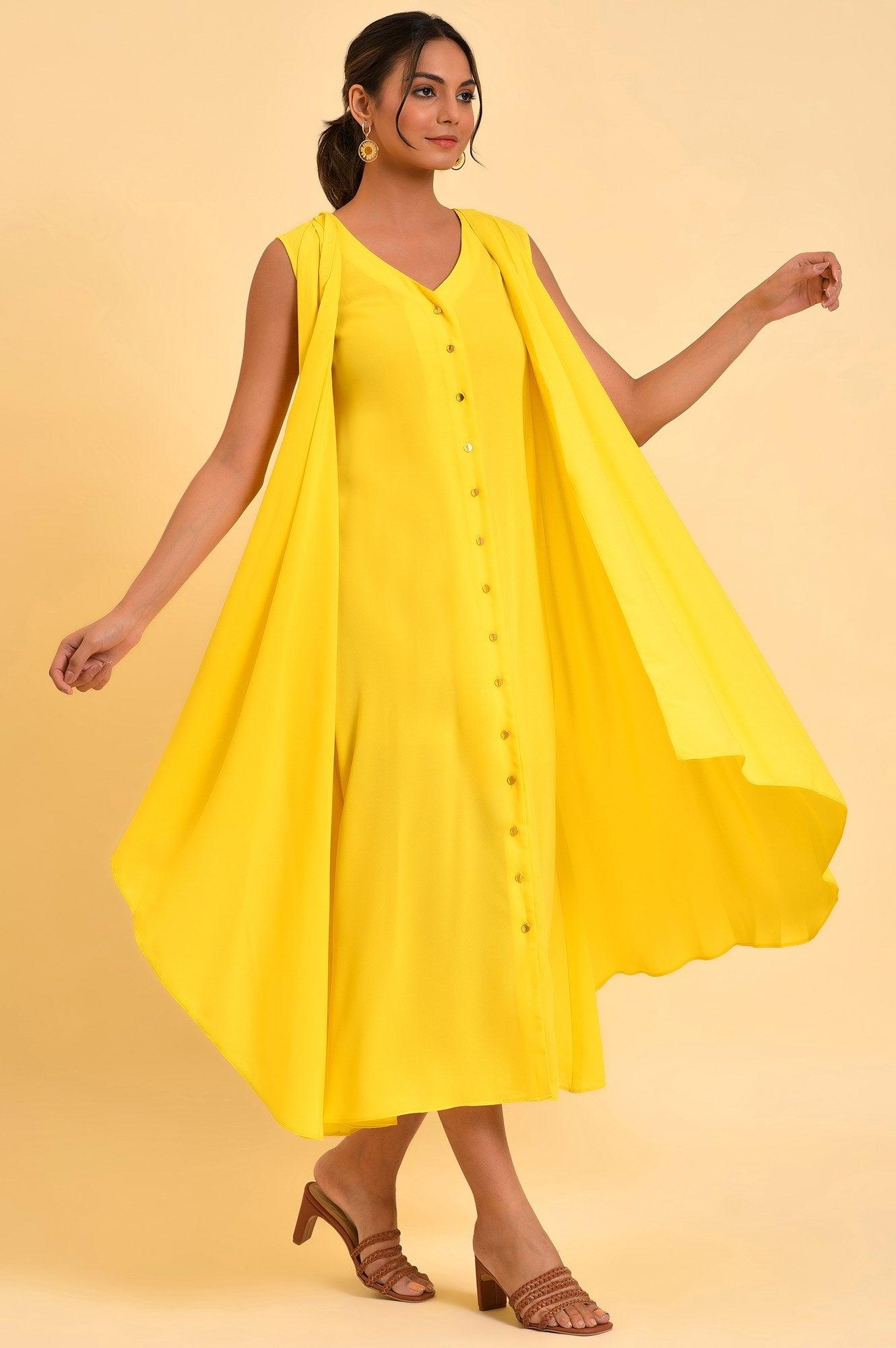 W for Woman Yellow Sleeveless Draped Polyester Dress  Grab2Buy WforWoman Grab2Buy