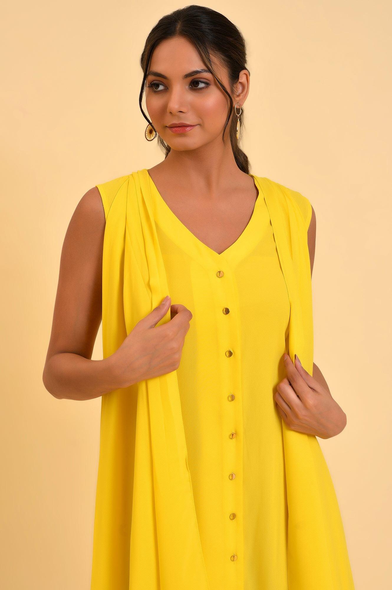 W for Woman Yellow Sleeveless Draped Polyester Dress  Grab2Buy WforWoman Grab2Buy