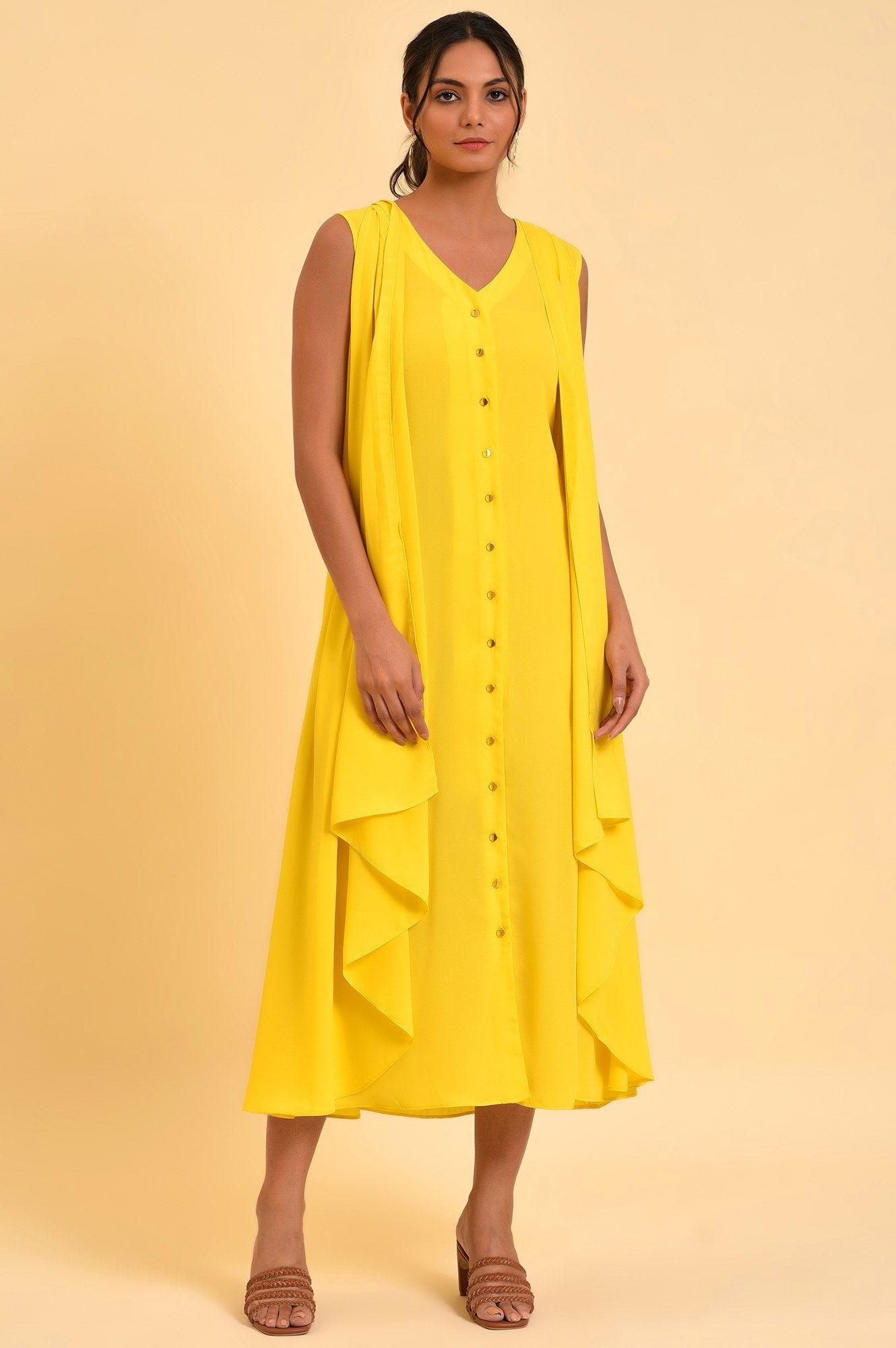 W for Woman Yellow Sleeveless Draped Polyester Dress  Grab2Buy WforWoman Grab2Buy