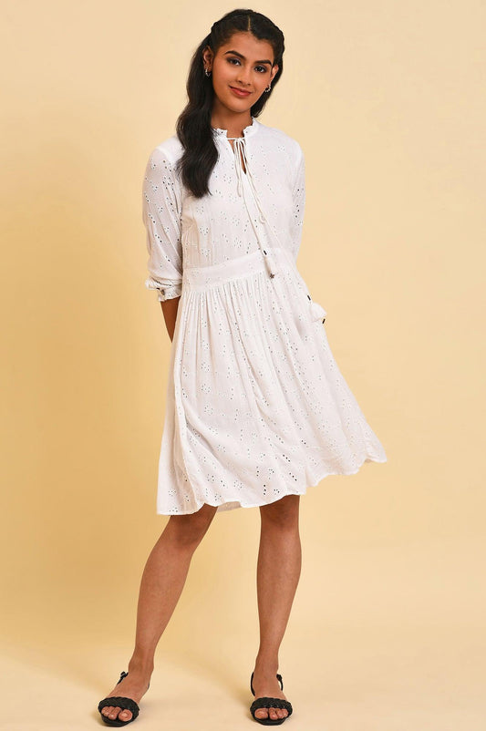 W for Woman White Schiffli Summer Dress  Grab2Buy WforWoman Grab2Buy