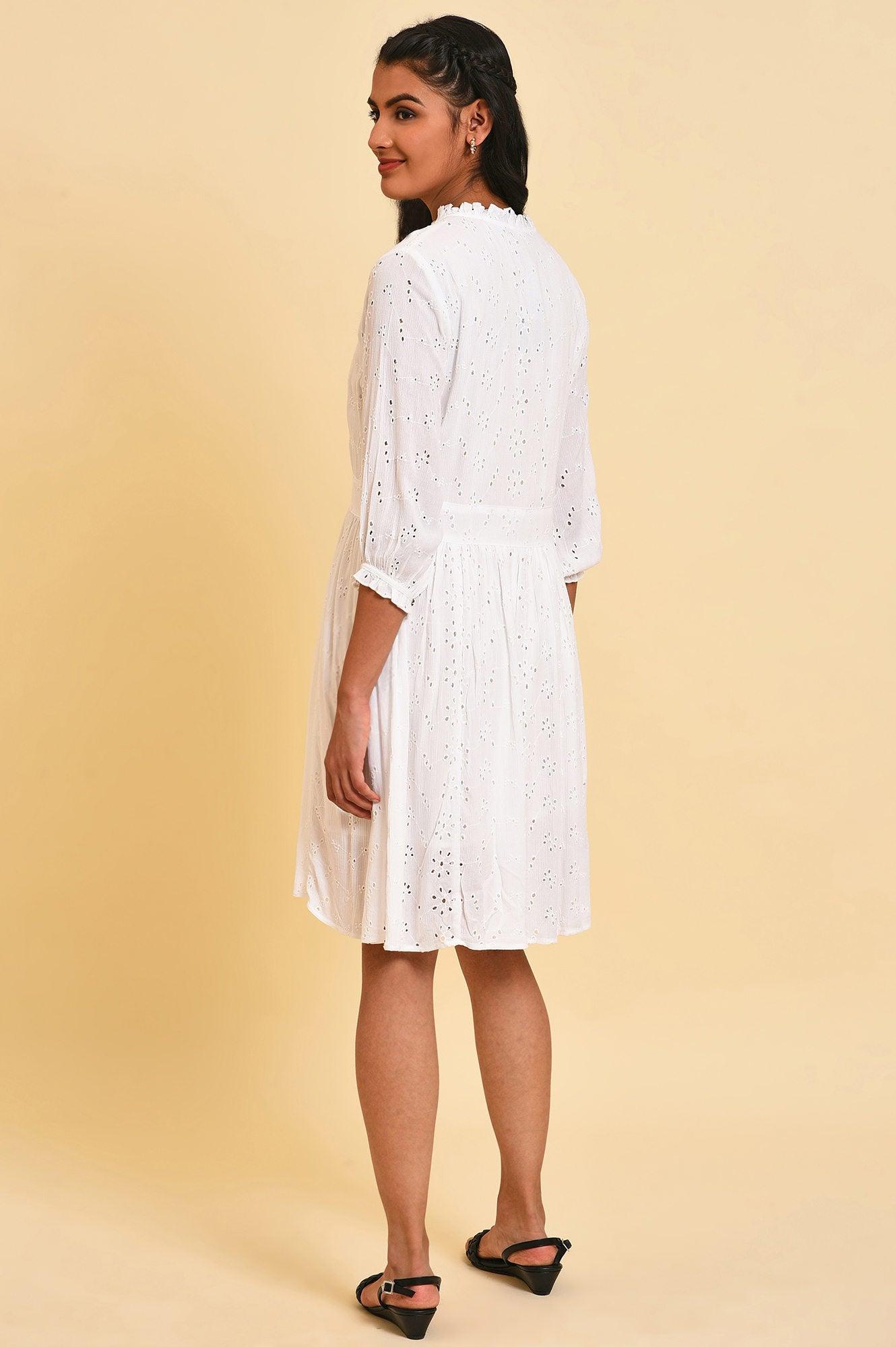 W for Woman White Schiffli Summer Dress  Grab2Buy WforWoman Grab2Buy