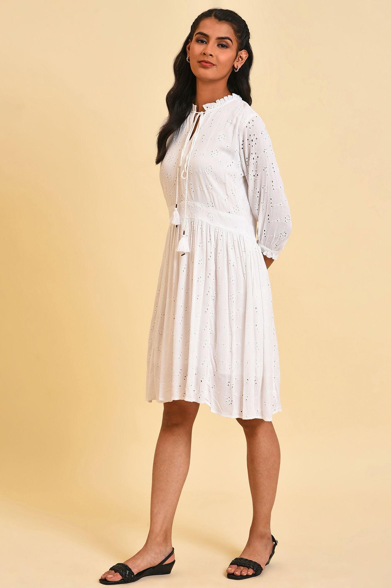 W for Woman White Schiffli Summer Dress  Grab2Buy WforWoman Grab2Buy