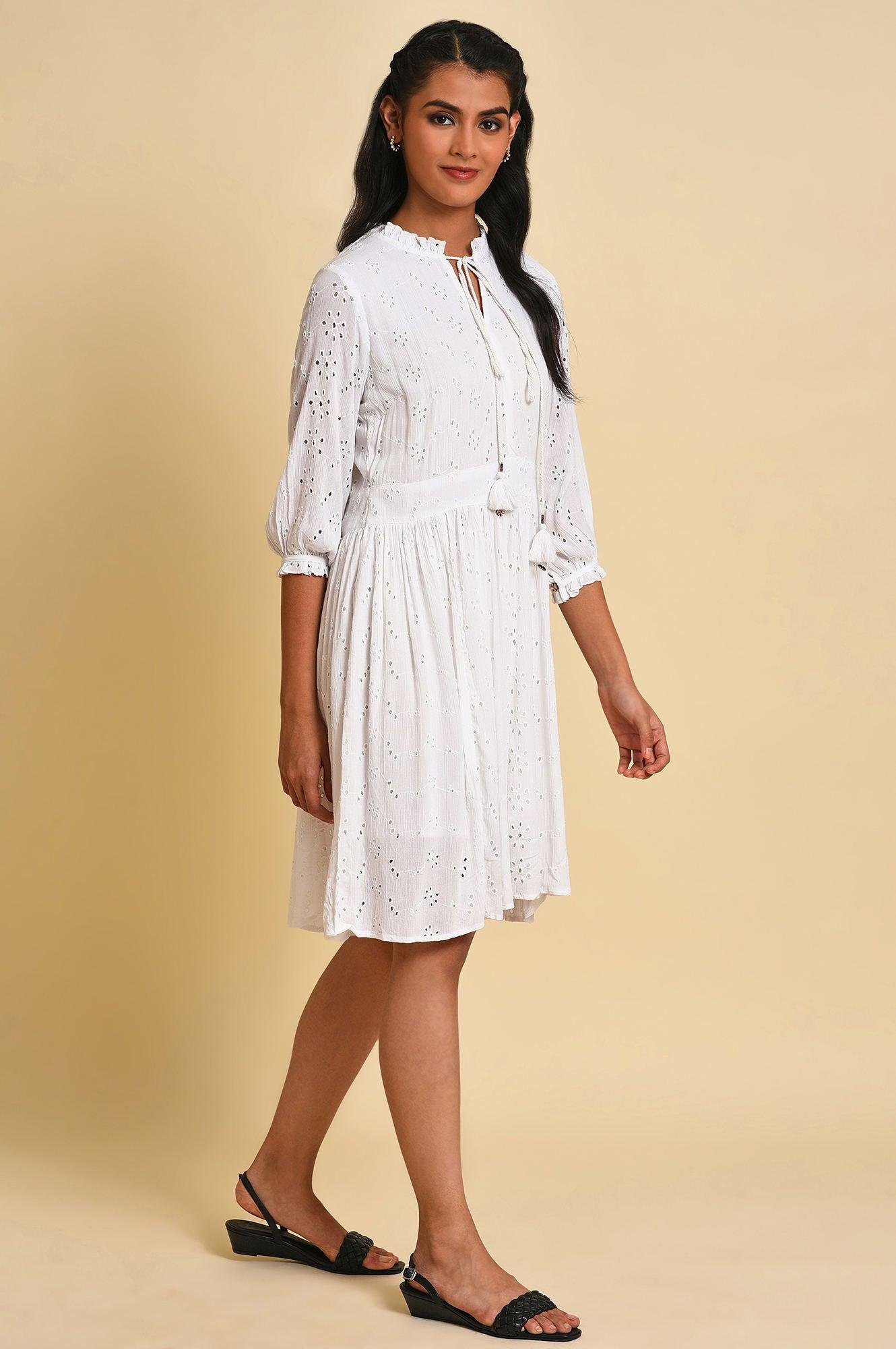 W for Woman White Schiffli Summer Dress  Grab2Buy WforWoman Grab2Buy