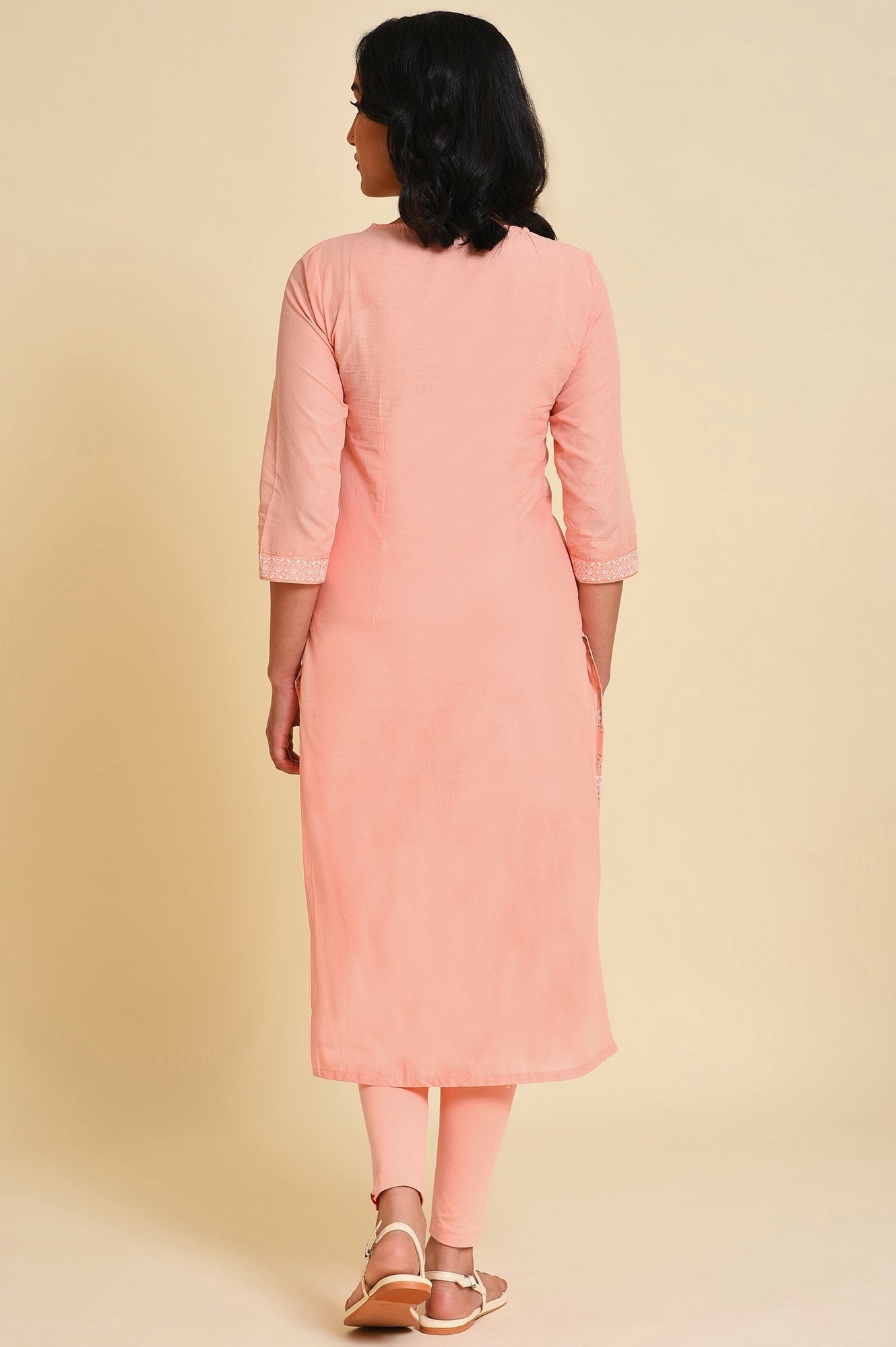 W for Woman Peach Glitter Printed Kurta