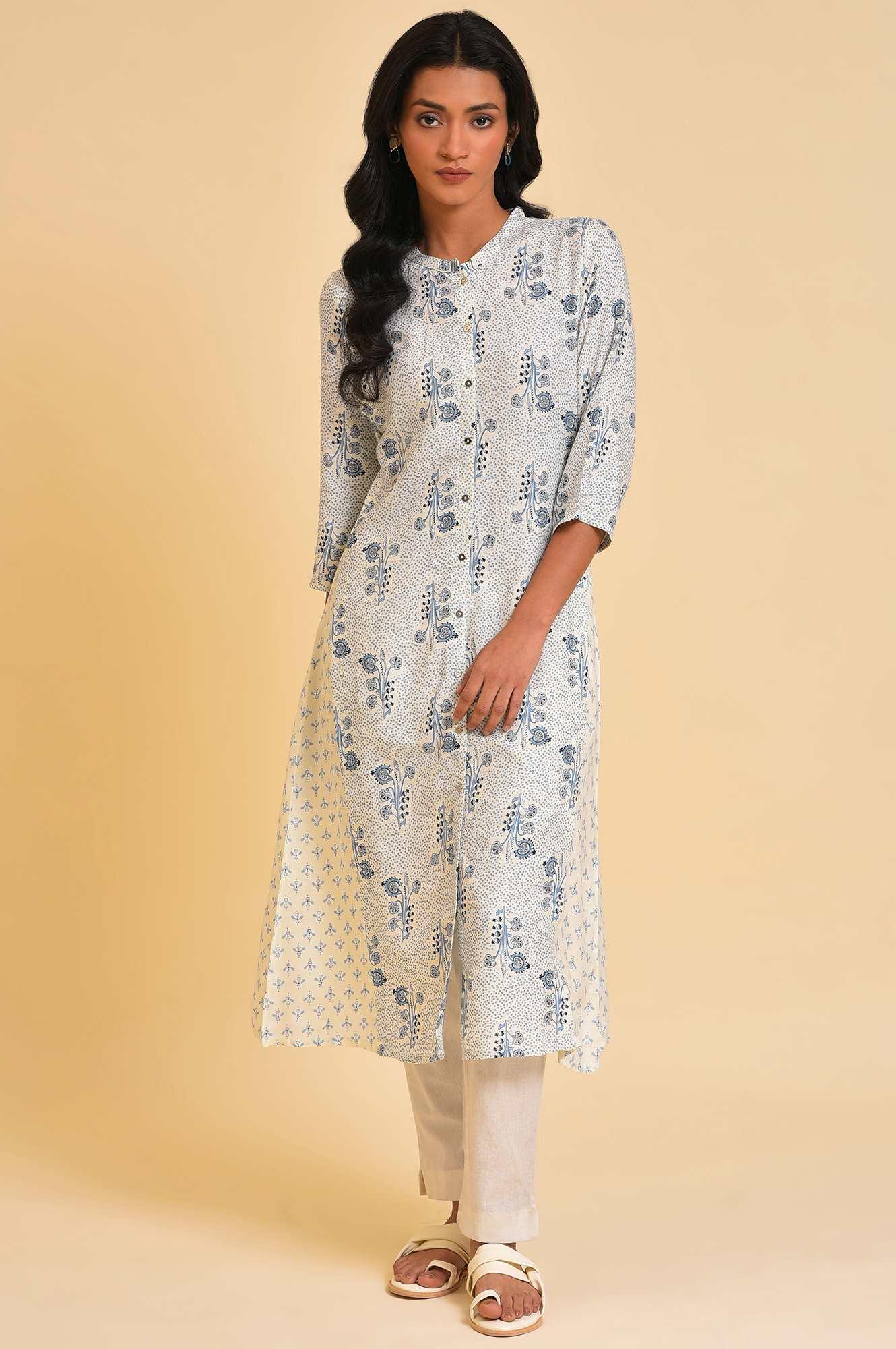 W for Woman Plus Size White Printed Button Down kurta