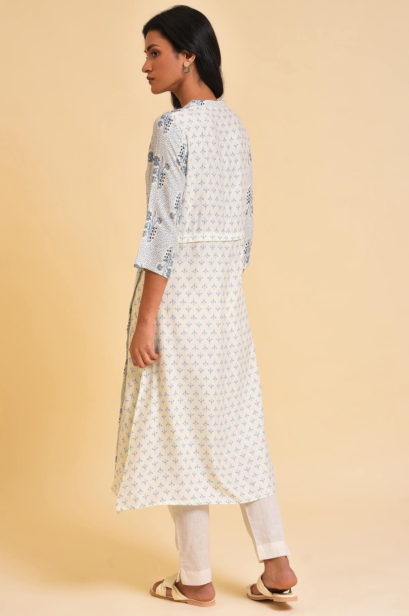W for Woman Plus Size White Printed Button Down kurta
