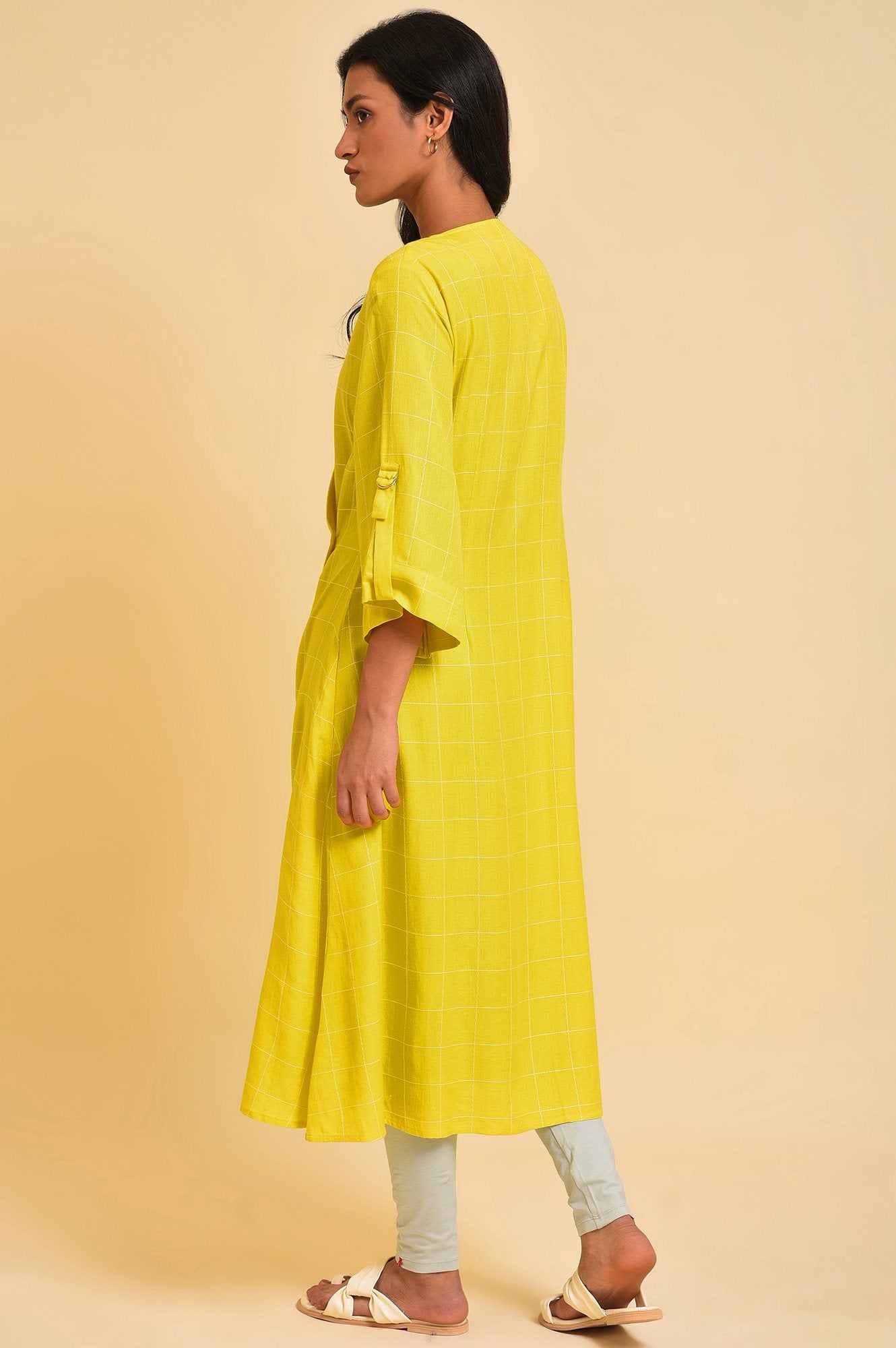 W for Woman Yellow Embroidered Checker Wrap Dress  Grab2Buy WforWoman Grab2Buy