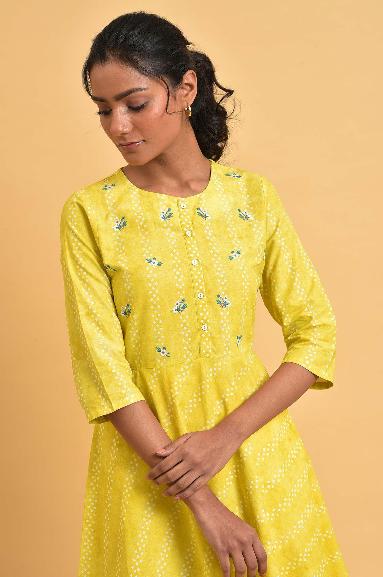 W for Woman Yellow Cotton Flared Summer Dress  Grab2Buy WforWoman Grab2Buy
