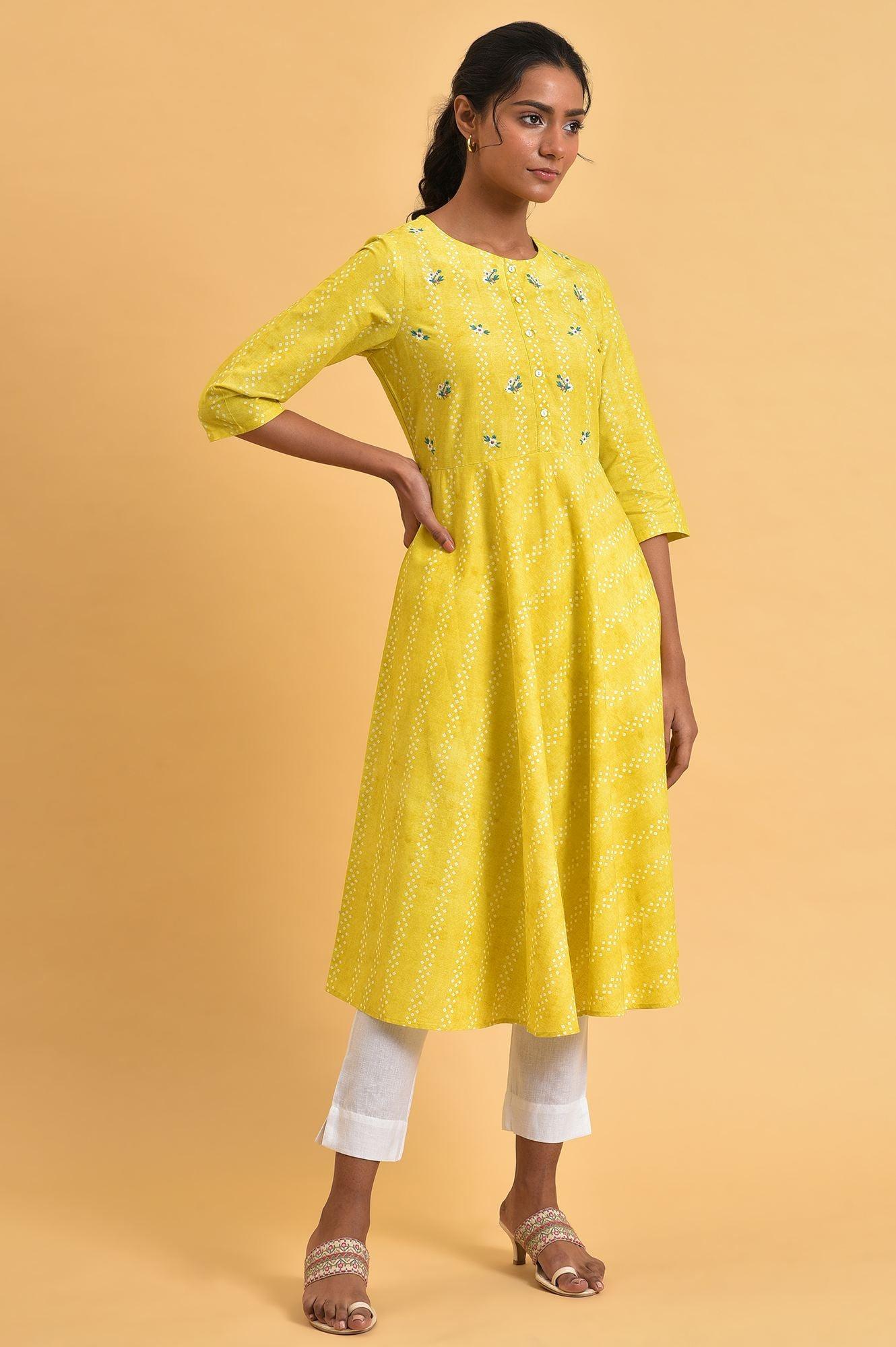 W for Woman Yellow Cotton Flared Summer Dress  Grab2Buy WforWoman Grab2Buy