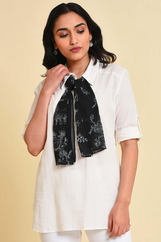 W for Woman White Seer Sucket Top With Detachable Scarf  Grab2Buy WforWoman Grab2Buy