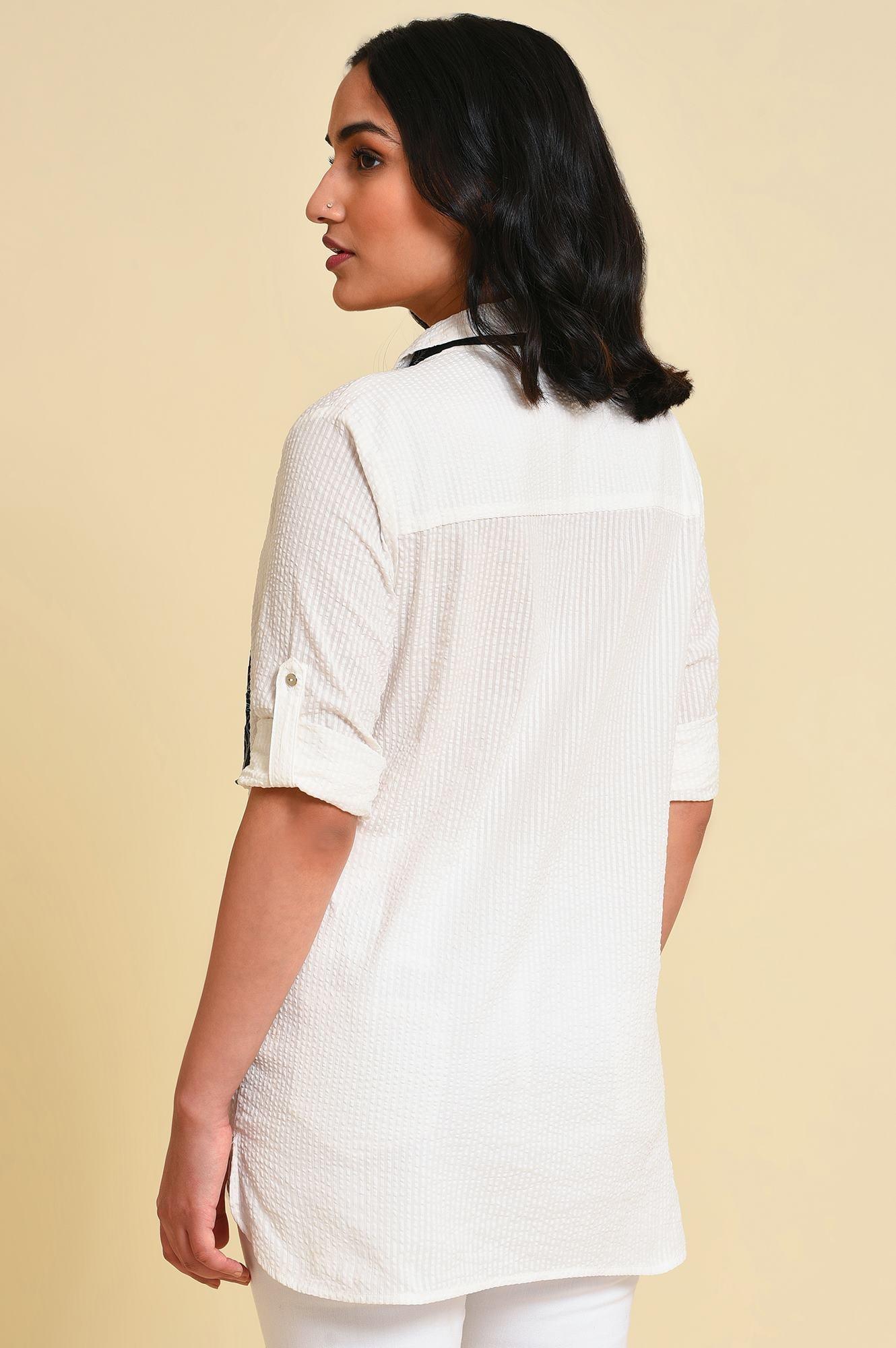 W for Woman White Seer Sucket Top With Detachable Scarf  Grab2Buy WforWoman Grab2Buy