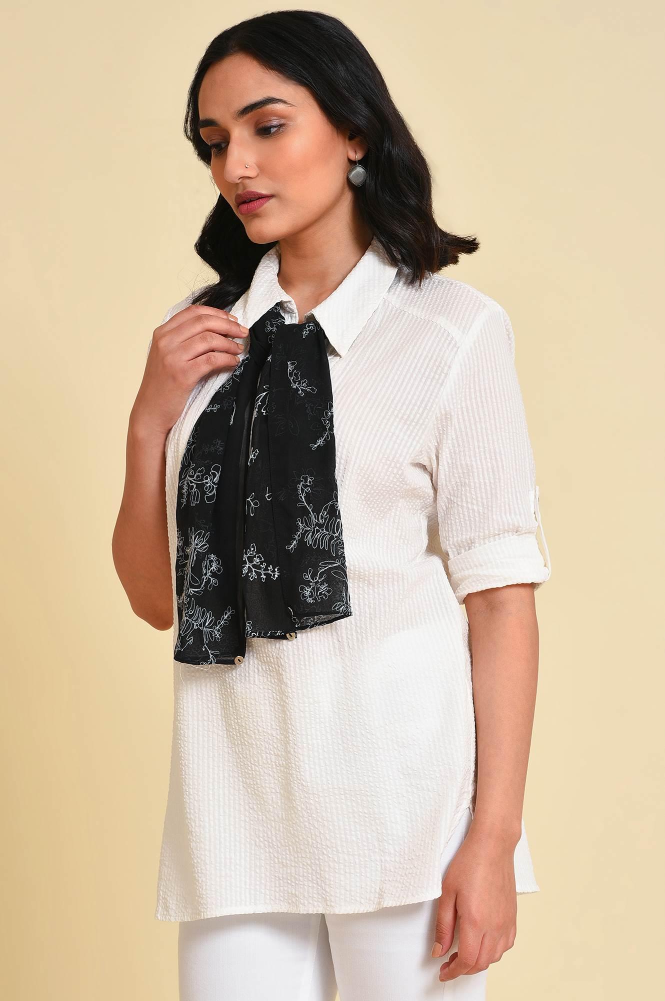W for Woman White Seer Sucket Top With Detachable Scarf  Grab2Buy WforWoman Grab2Buy