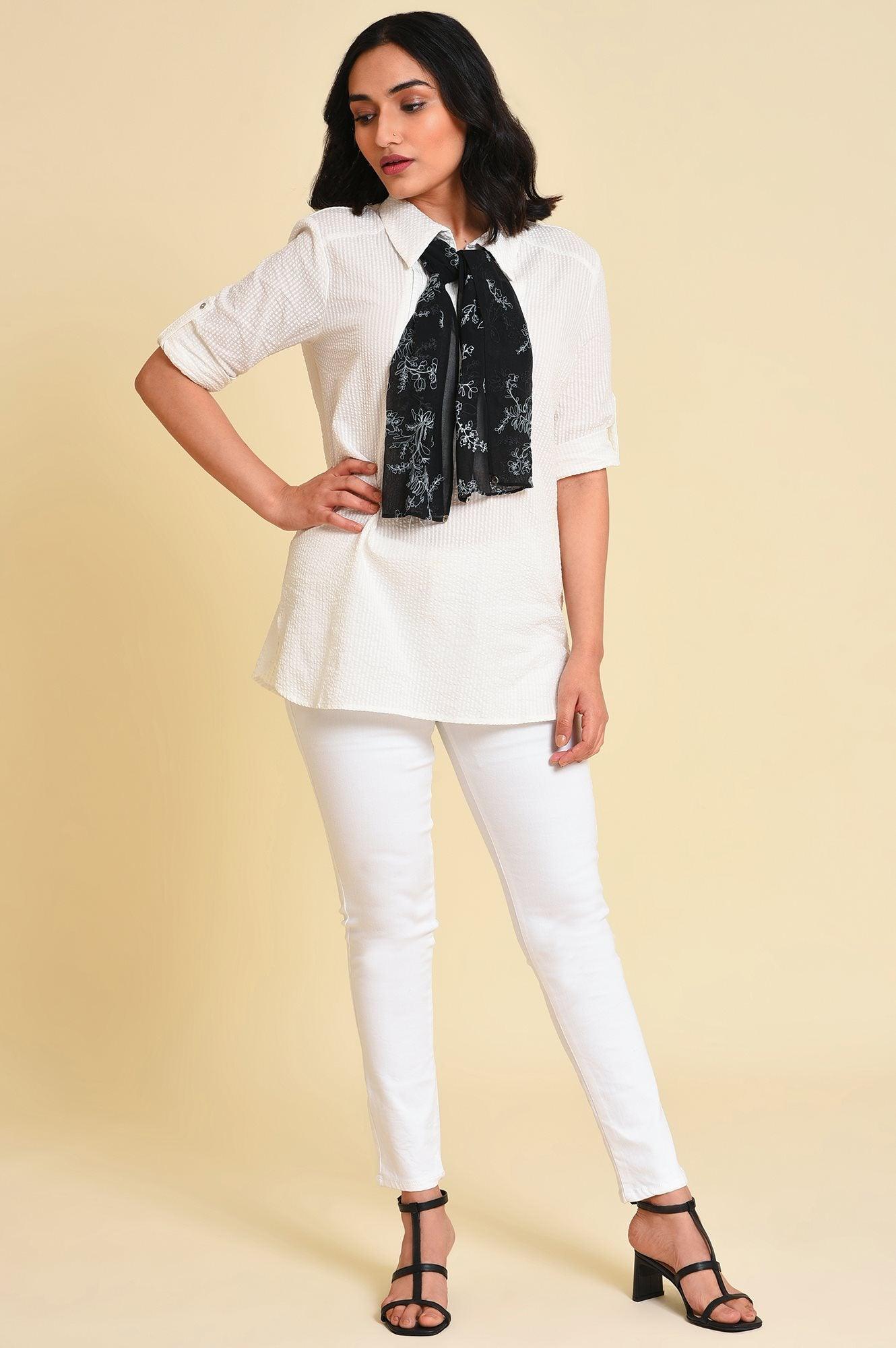 W for Woman White Seer Sucket Top With Detachable Scarf  Grab2Buy WforWoman Grab2Buy