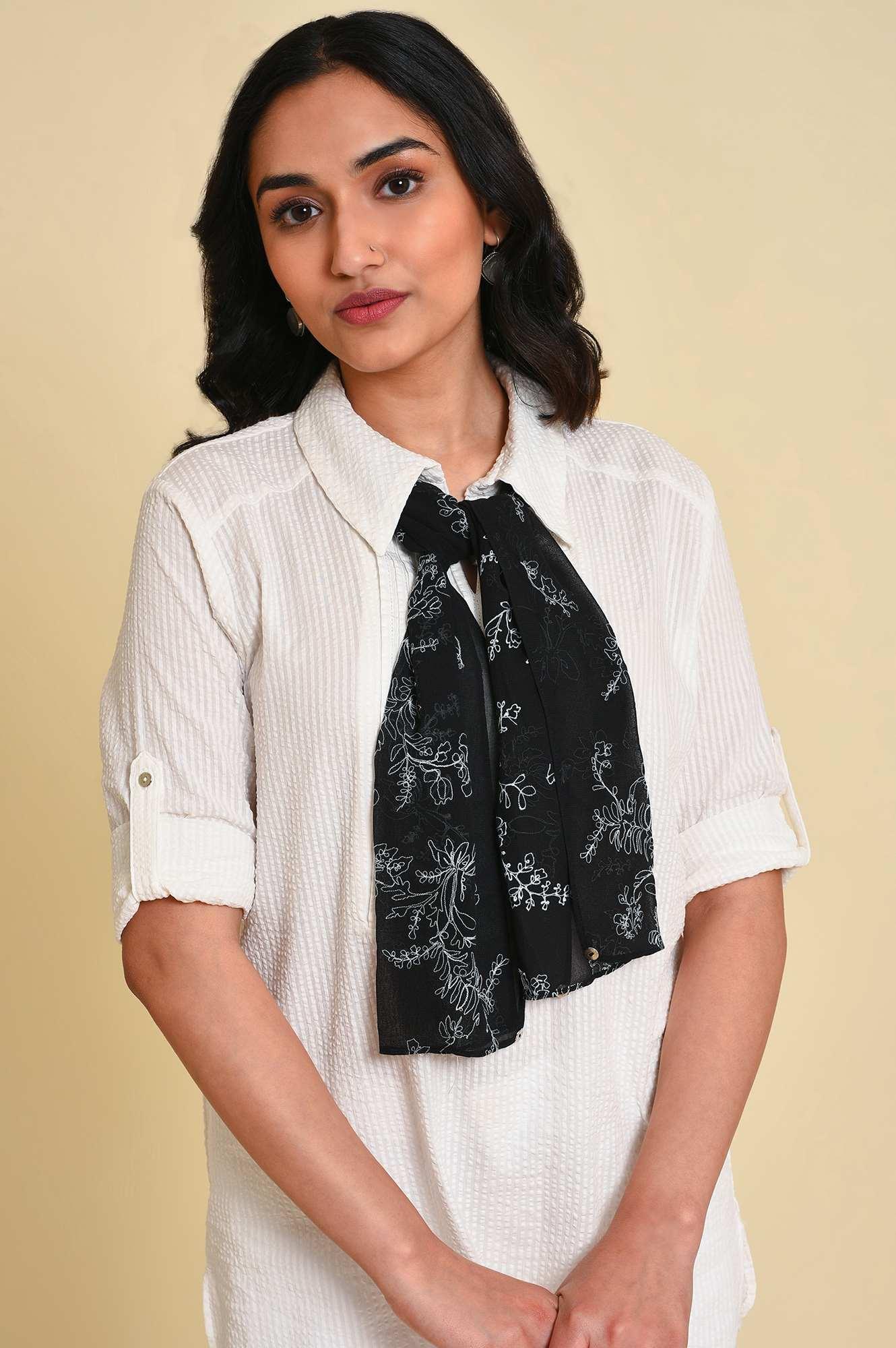 W for Woman White Seer Sucket Top With Detachable Scarf  Grab2Buy WforWoman Grab2Buy