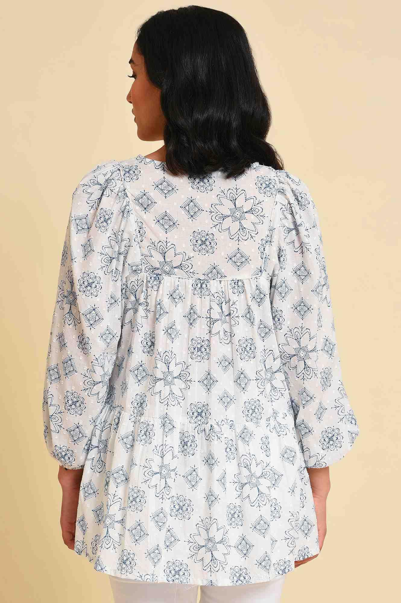 W for Woman White Geometric Print Gathered Top  Grab2Buy WforWoman Grab2Buy