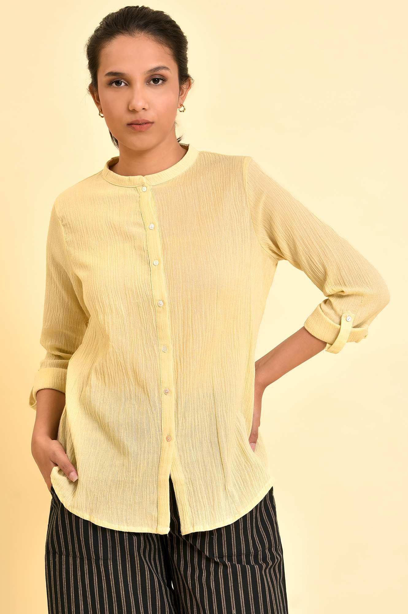 W for Woman Yellow Mandarin Collar Top  Grab2Buy WforWoman Grab2Buy