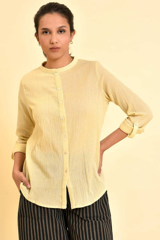 W for Woman Yellow Mandarin Collar Top  Grab2Buy WforWoman Grab2Buy