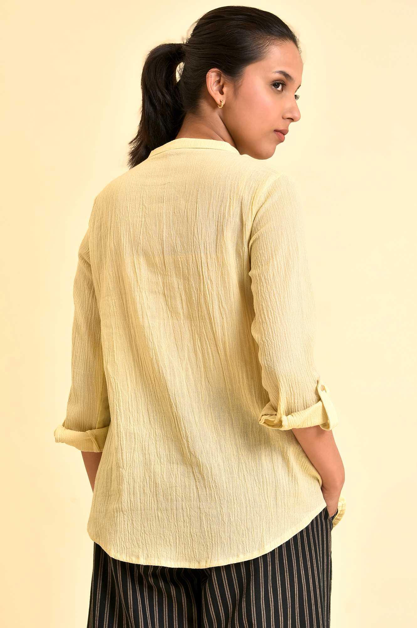 W for Woman Yellow Mandarin Collar Top  Grab2Buy WforWoman Grab2Buy