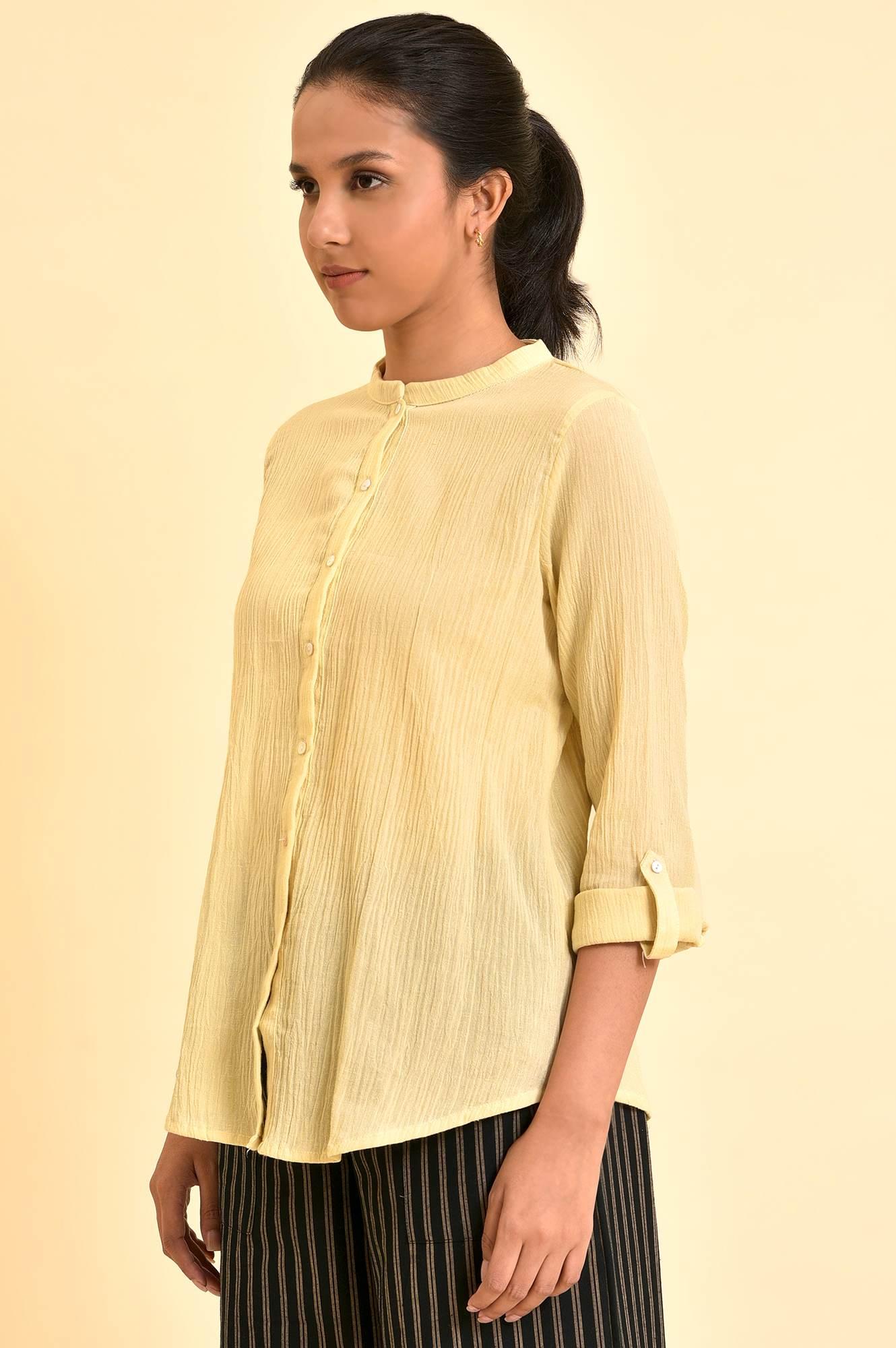 W for Woman Yellow Mandarin Collar Top  Grab2Buy WforWoman Grab2Buy