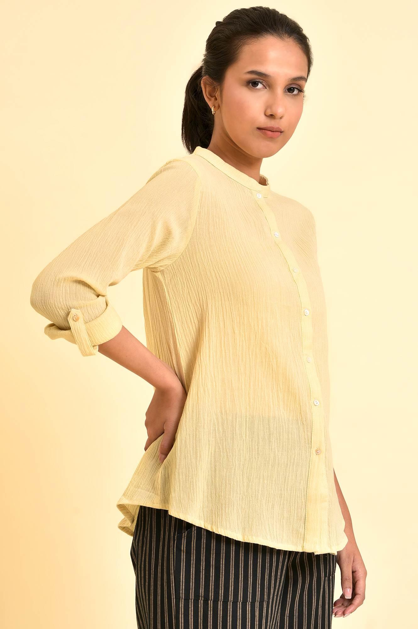 W for Woman Yellow Mandarin Collar Top  Grab2Buy WforWoman Grab2Buy