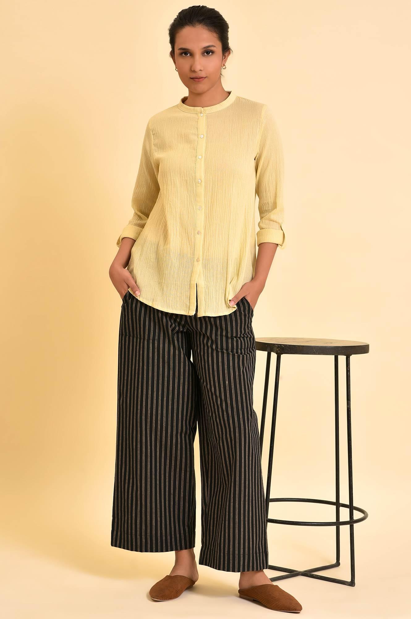 W for Woman Yellow Mandarin Collar Top  Grab2Buy WforWoman Grab2Buy
