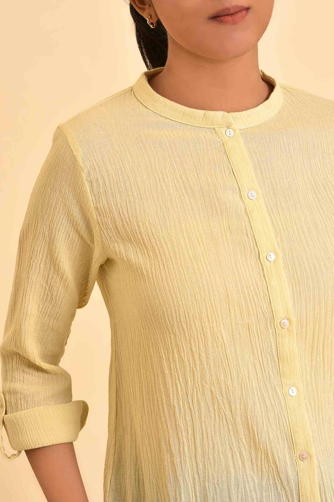 W for Woman Yellow Mandarin Collar Top  Grab2Buy WforWoman Grab2Buy