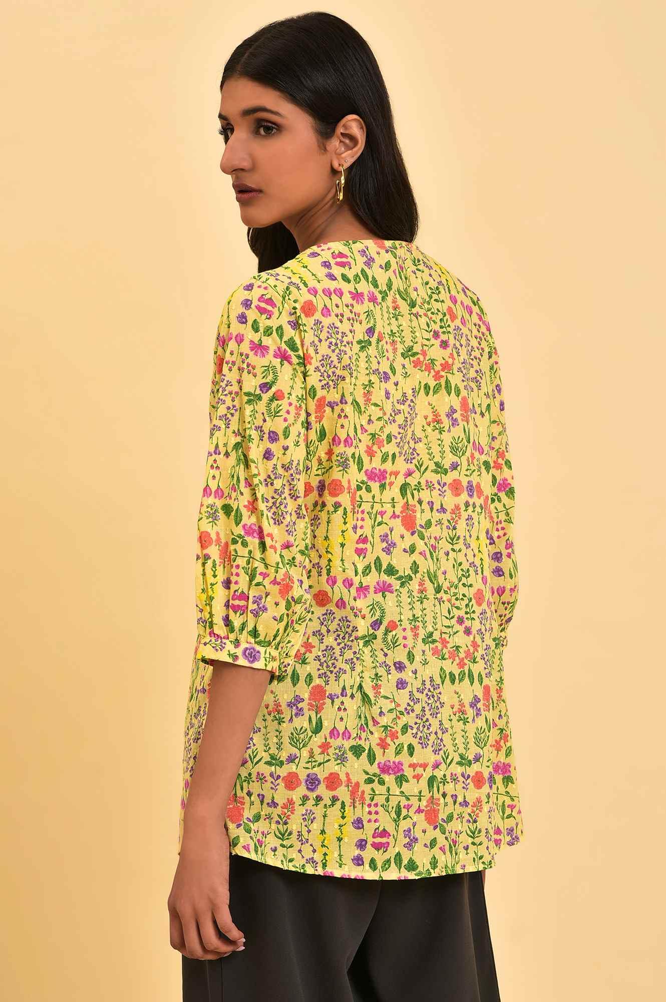 W for Woman Yellow Floral Printed Top With Thread Embroidery  Grab2Buy WforWoman Grab2Buy