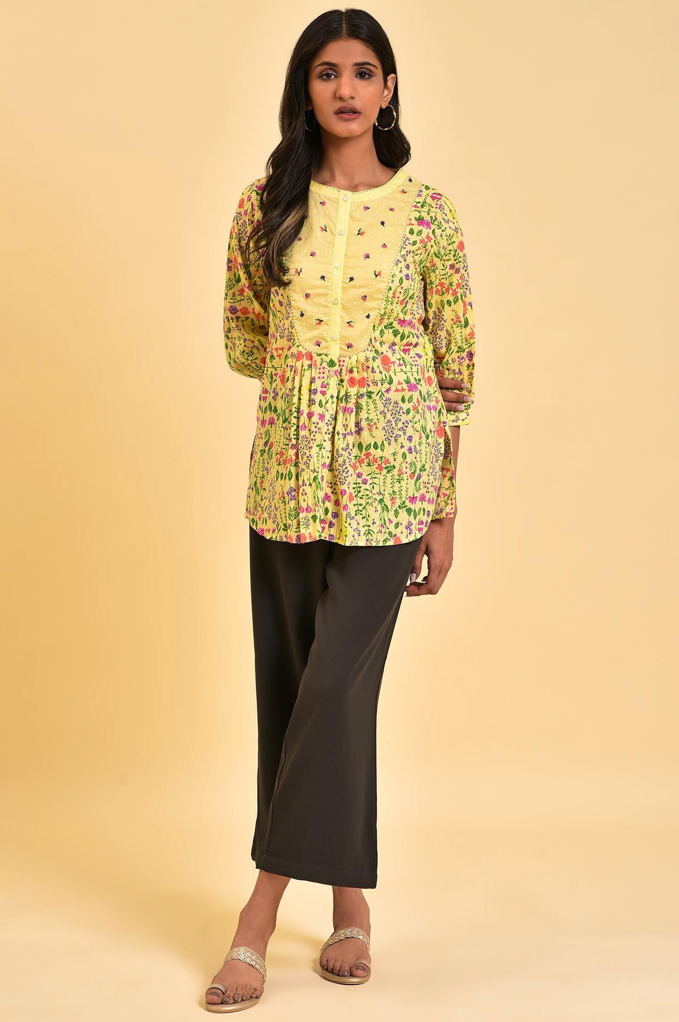 W for Woman Yellow Floral Printed Top With Thread Embroidery  Grab2Buy WforWoman Grab2Buy