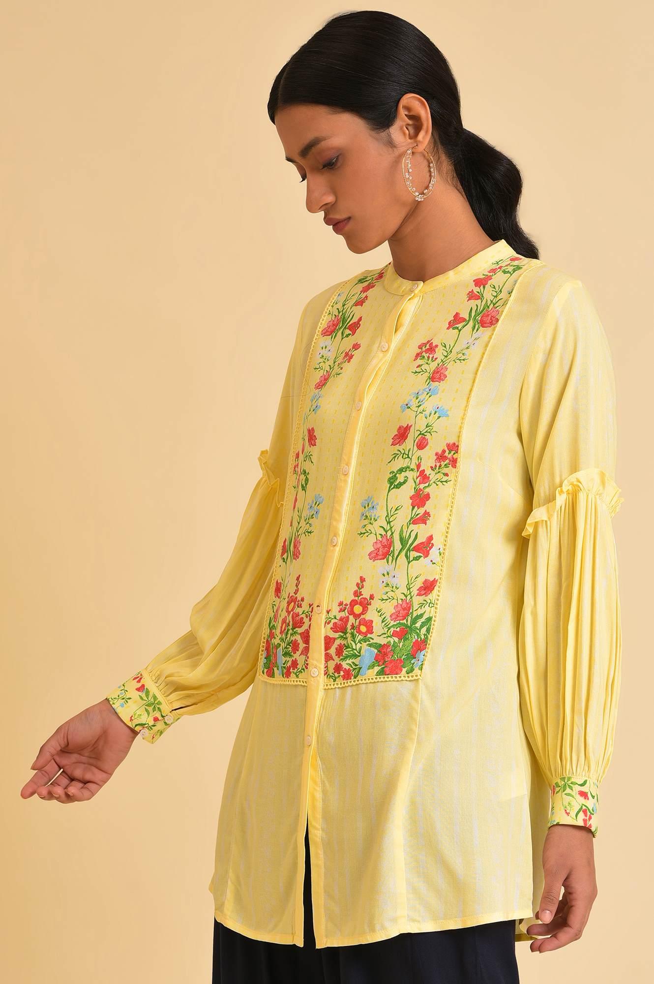 W for Woman Yellow Floral Printed Top  Grab2Buy WforWoman Grab2Buy