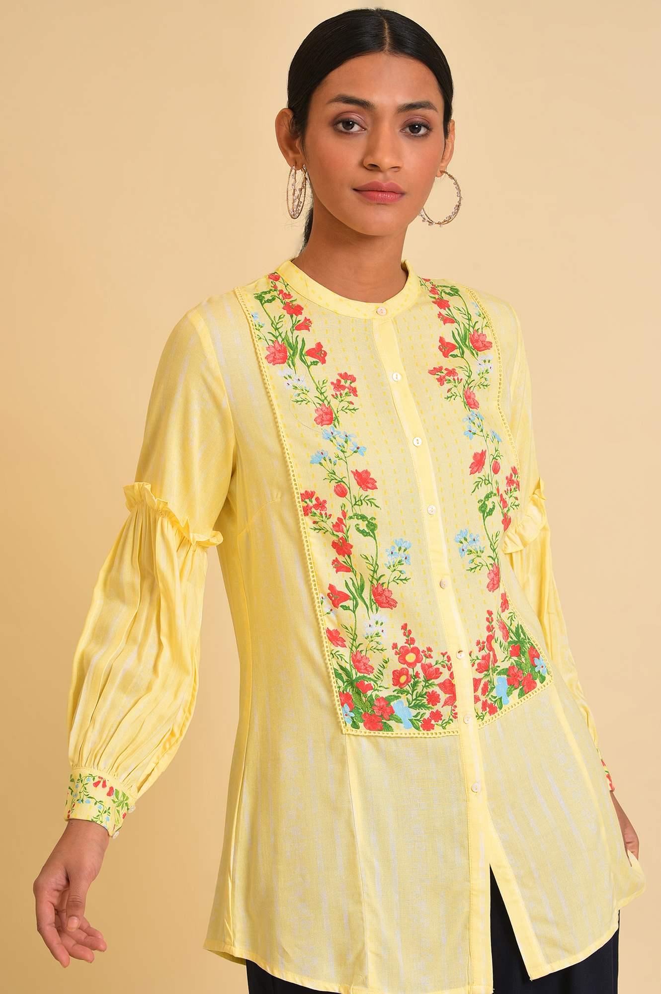 W for Woman Yellow Floral Printed Top  Grab2Buy WforWoman Grab2Buy