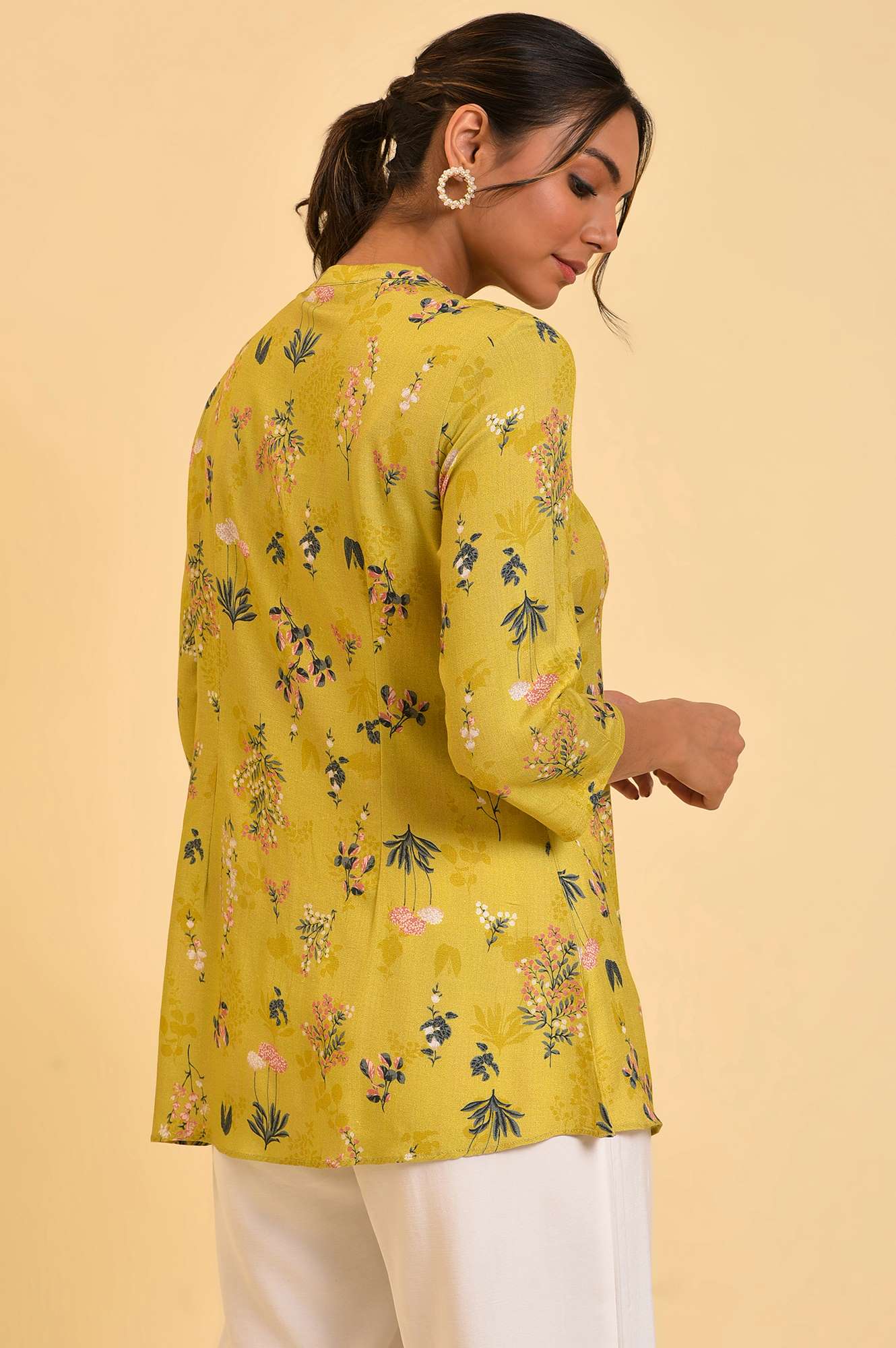 W for Woman Yellow Floral Straight Top  Grab2Buy WforWoman Grab2Buy