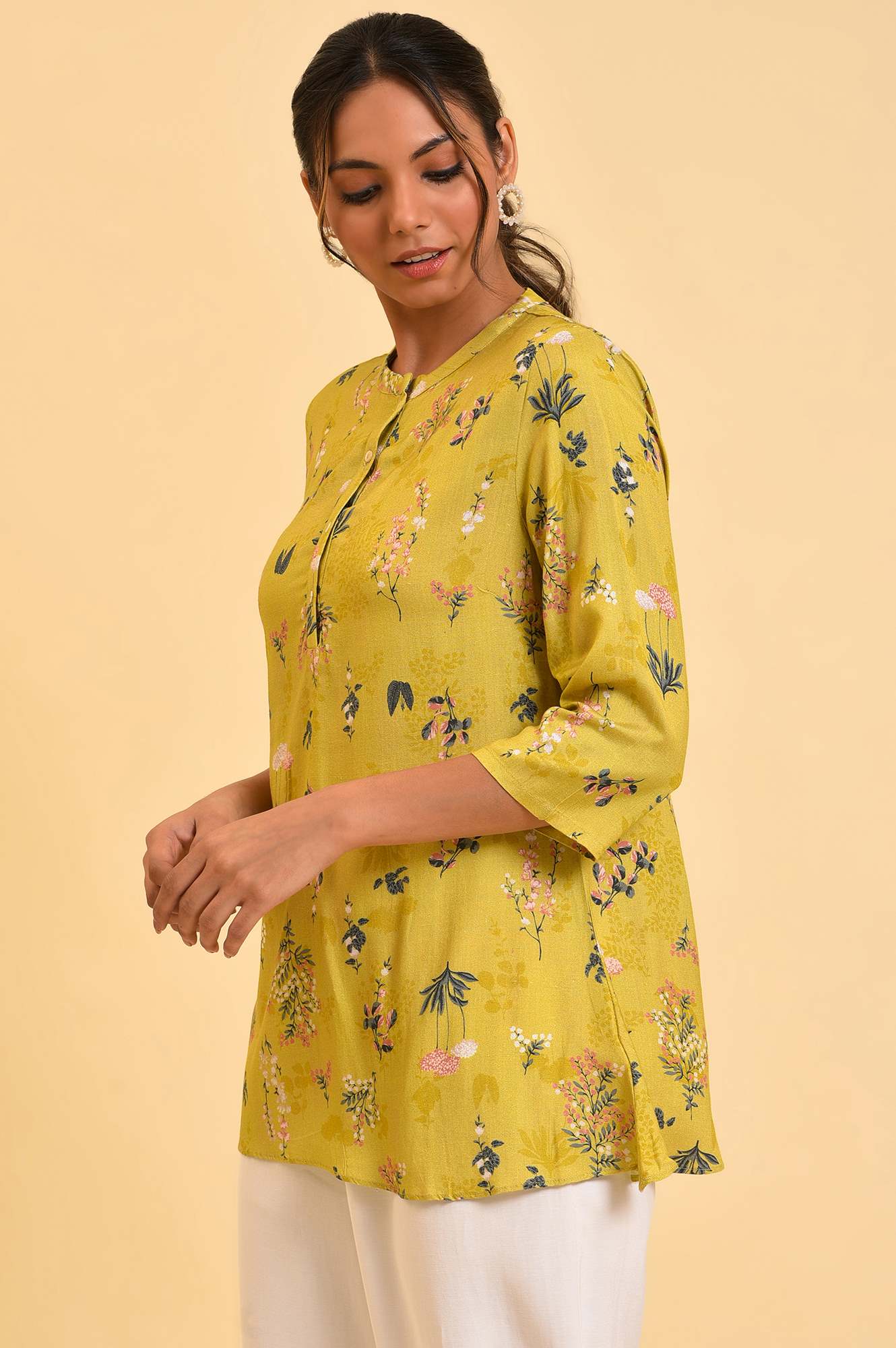 W for Woman Yellow Floral Straight Top  Grab2Buy WforWoman Grab2Buy