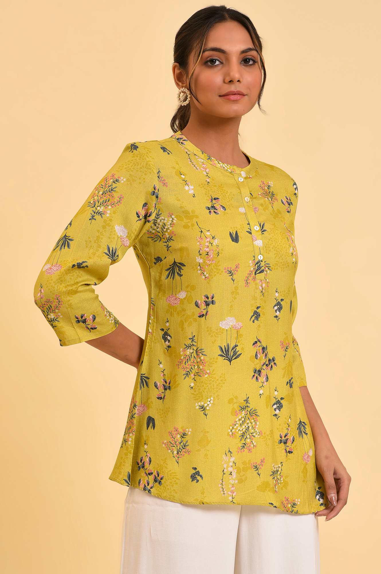 W for Woman Yellow Floral Straight Top  Grab2Buy WforWoman Grab2Buy