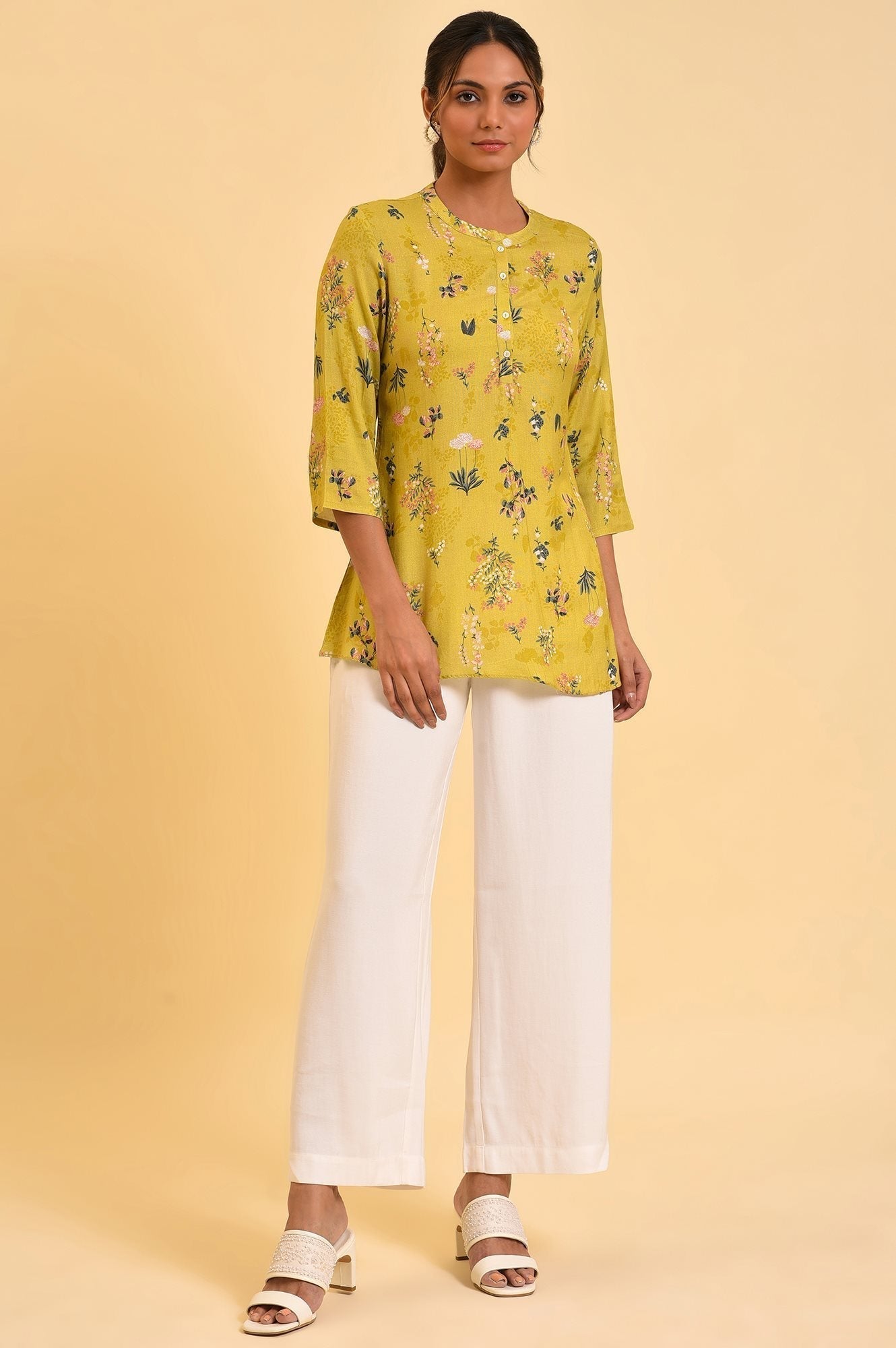 W for Woman Yellow Floral Straight Top  Grab2Buy WforWoman Grab2Buy