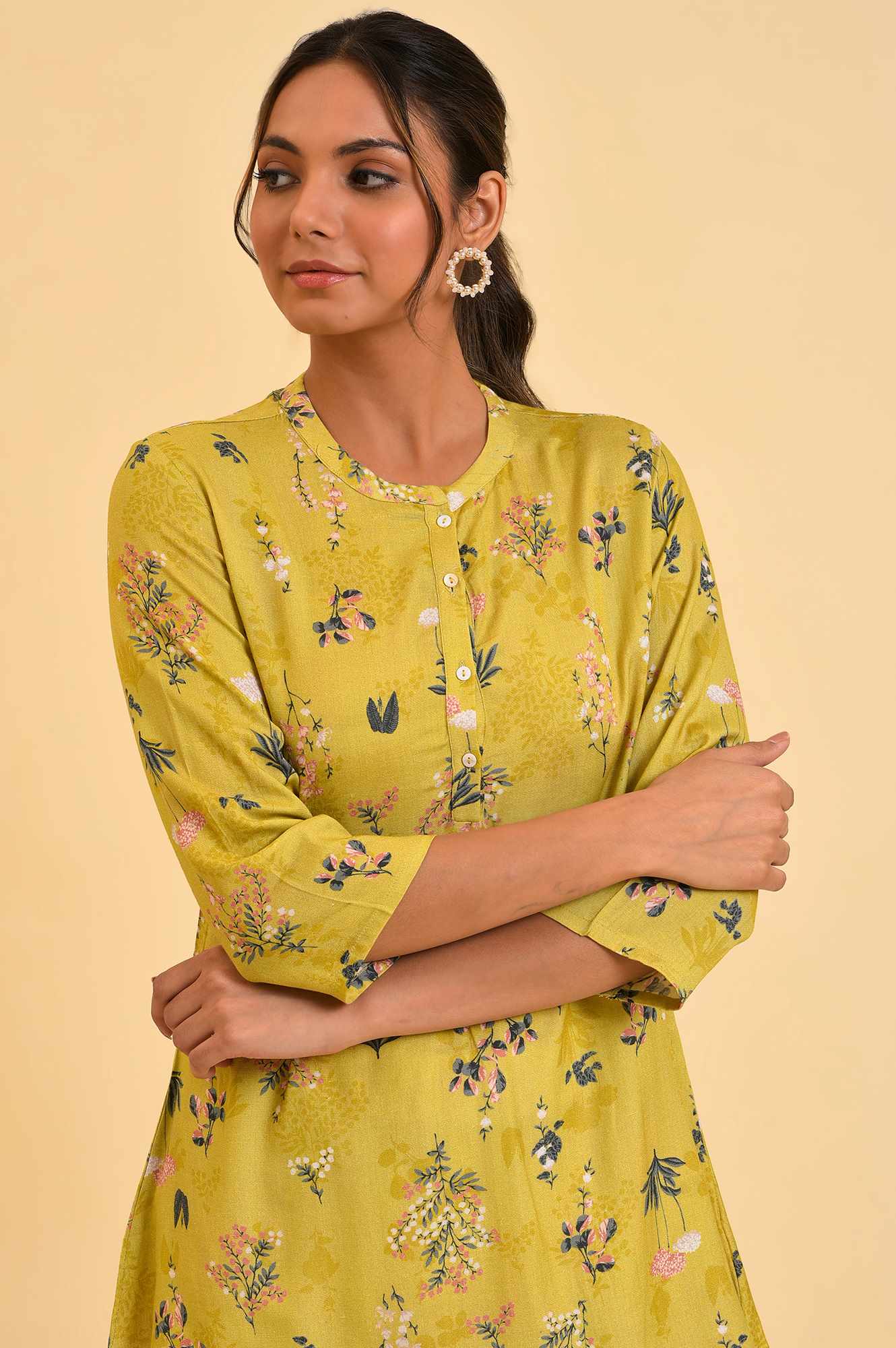 W for Woman Yellow Floral Straight Top  Grab2Buy WforWoman Grab2Buy