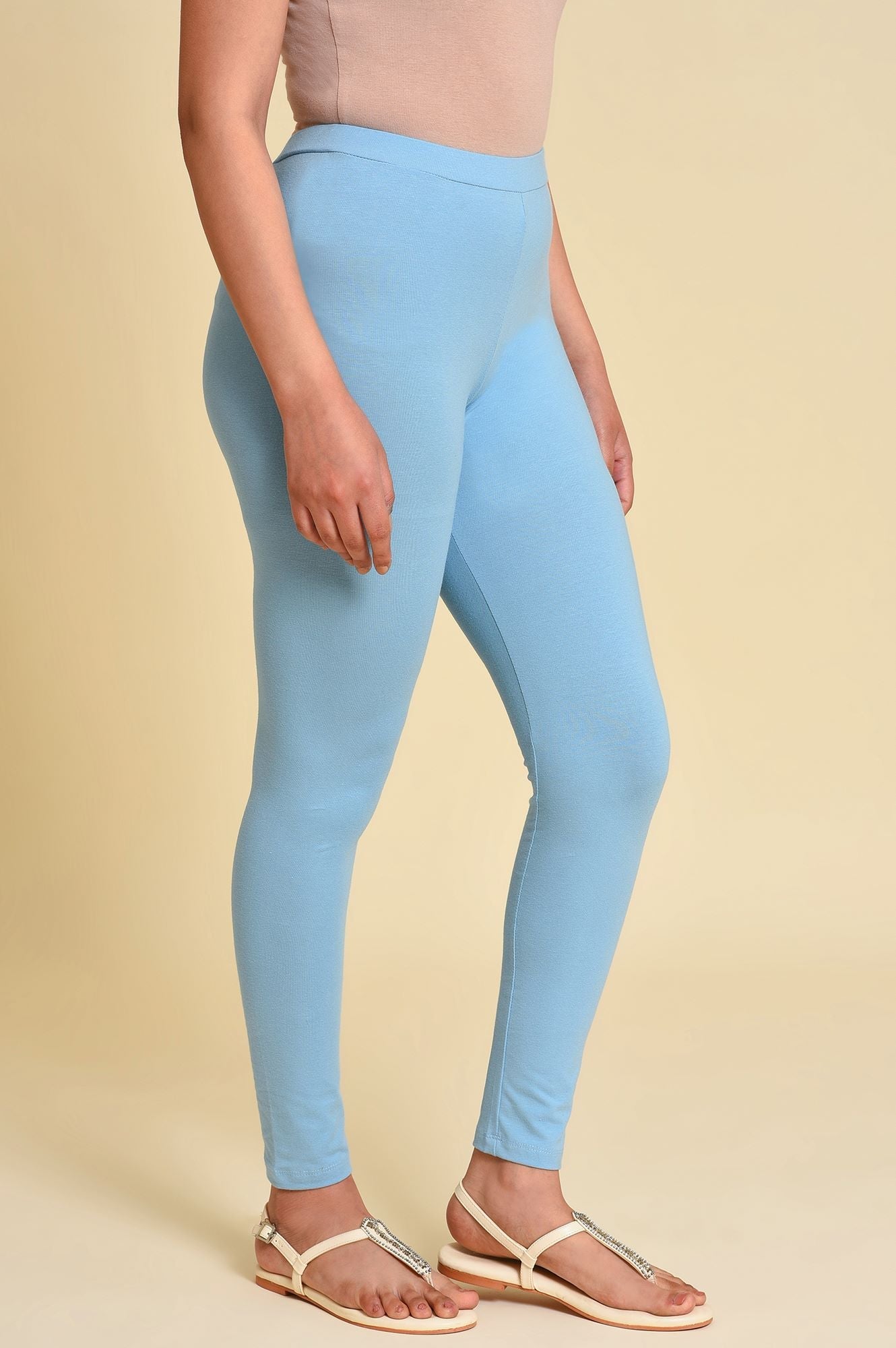 W for Woman Blue Cotton Jersey Tights