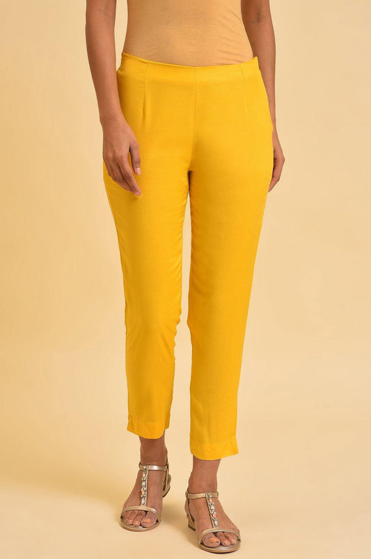 W for Woman Yellow Solid Straight Slim Pants  Grab2Buy WforWoman Grab2Buy