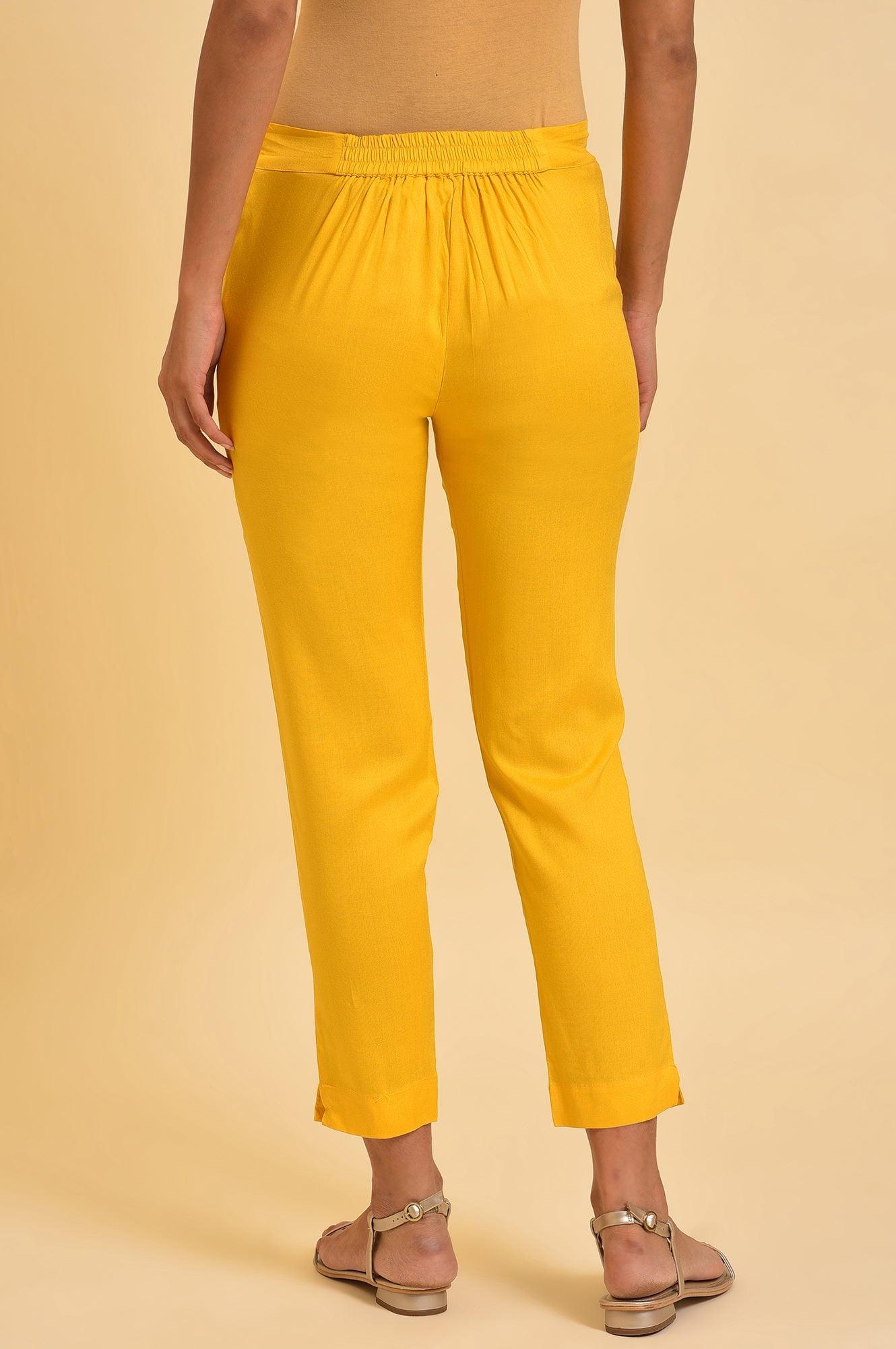 W for Woman Yellow Solid Straight Slim Pants  Grab2Buy WforWoman Grab2Buy
