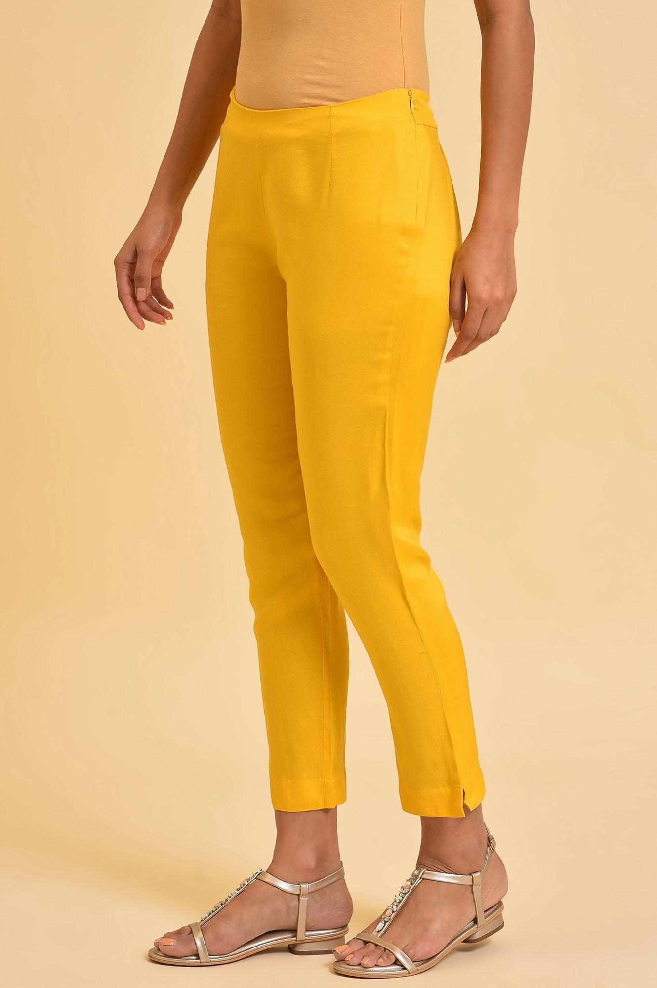 W for Woman Yellow Solid Straight Slim Pants  Grab2Buy WforWoman Grab2Buy
