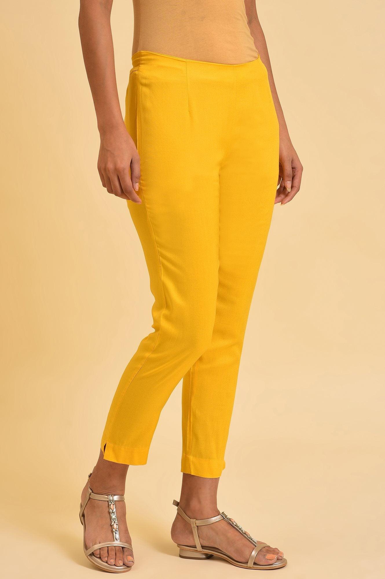 W for Woman Yellow Solid Straight Slim Pants  Grab2Buy WforWoman Grab2Buy