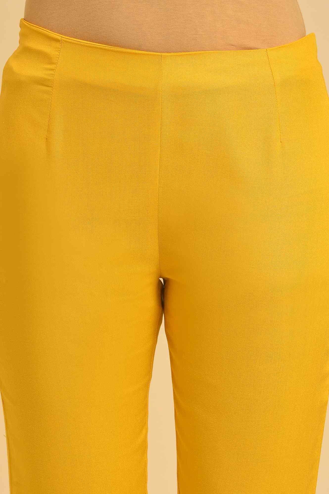 W for Woman Yellow Solid Straight Slim Pants  Grab2Buy WforWoman Grab2Buy