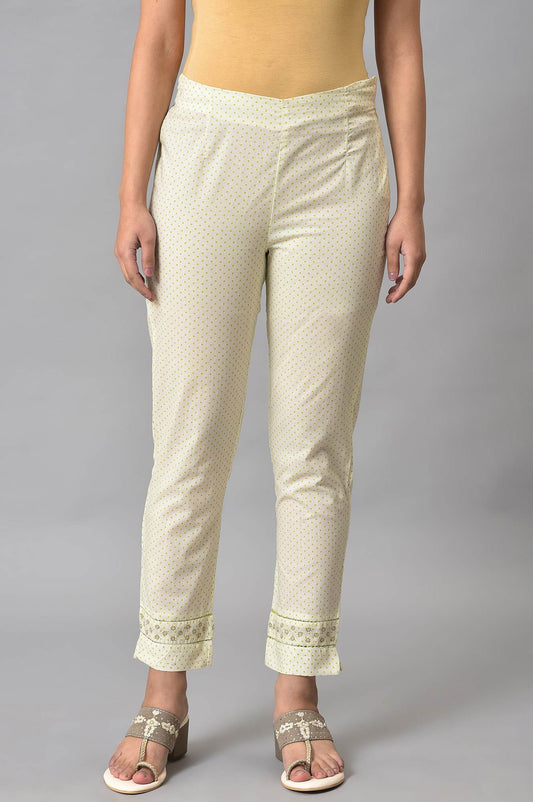 W for Woman Ecru Green Dotted Plus Size Slim Pants