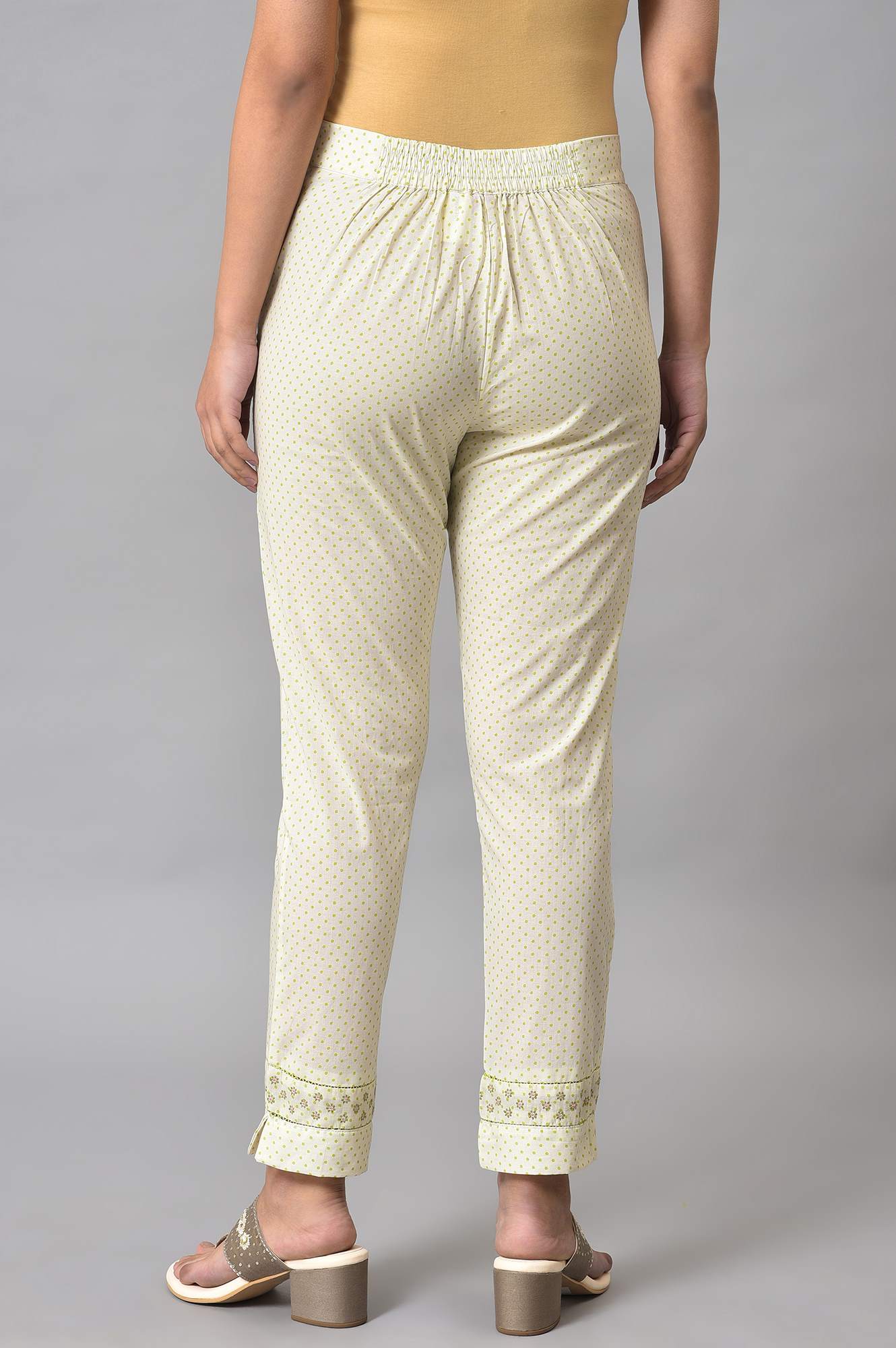 W for Woman Ecru Green Dotted Slim Pants