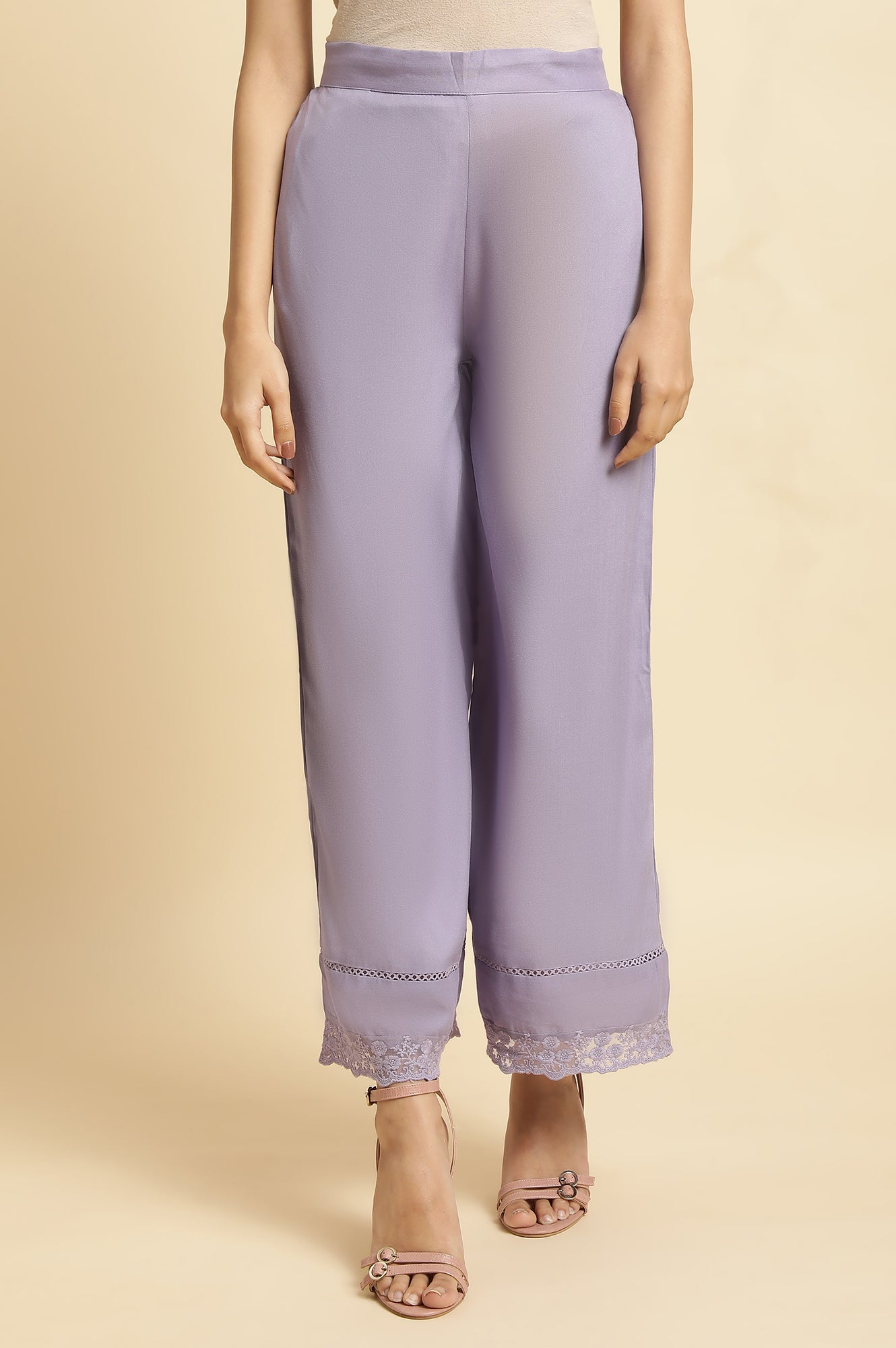 W for Woman Purple Thread Embroidery A-line Kurta and Parallel Pant Set