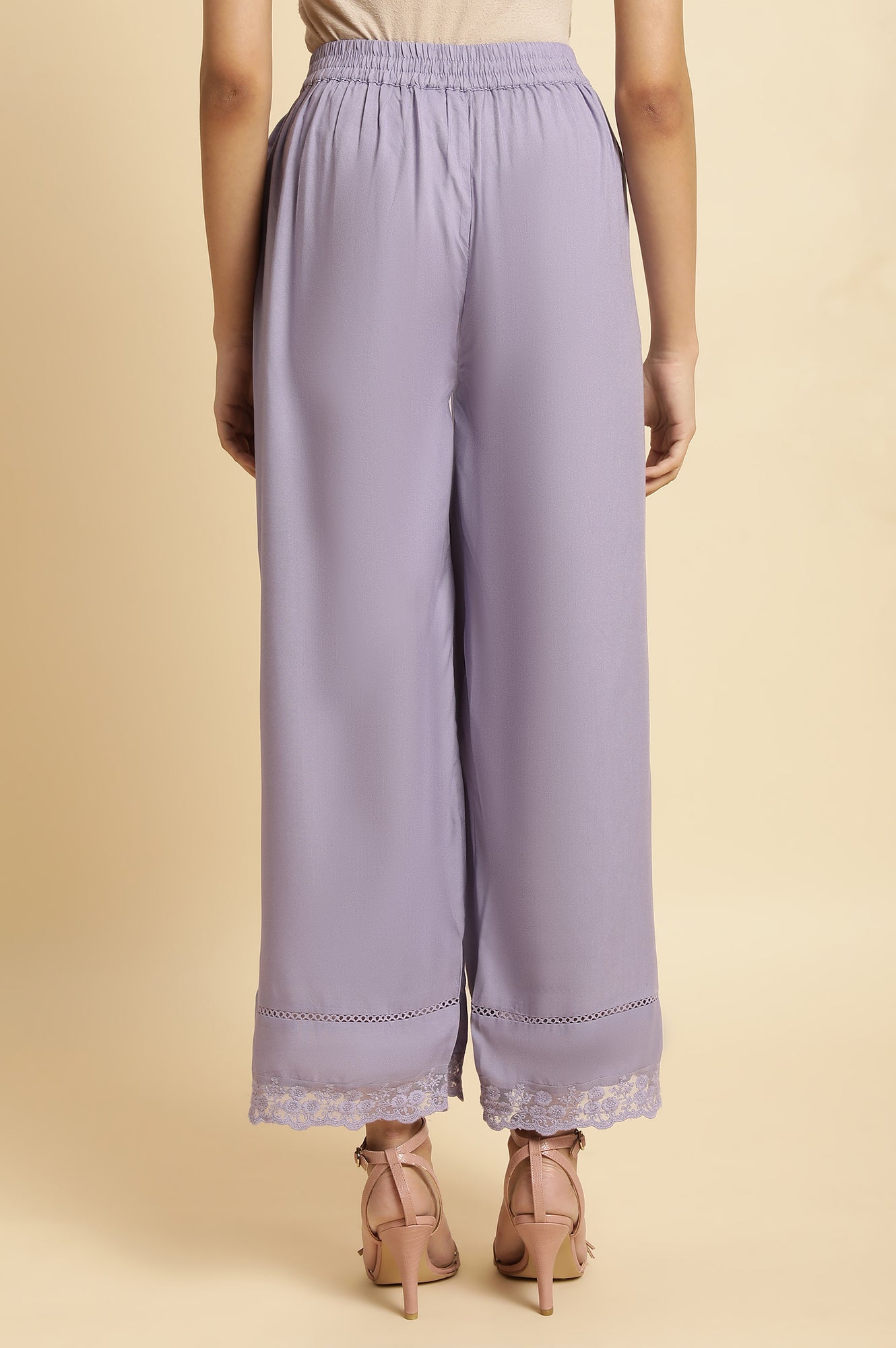 W for Woman Purple Thread Embroidery A-line Kurta and Parallel Pant Set