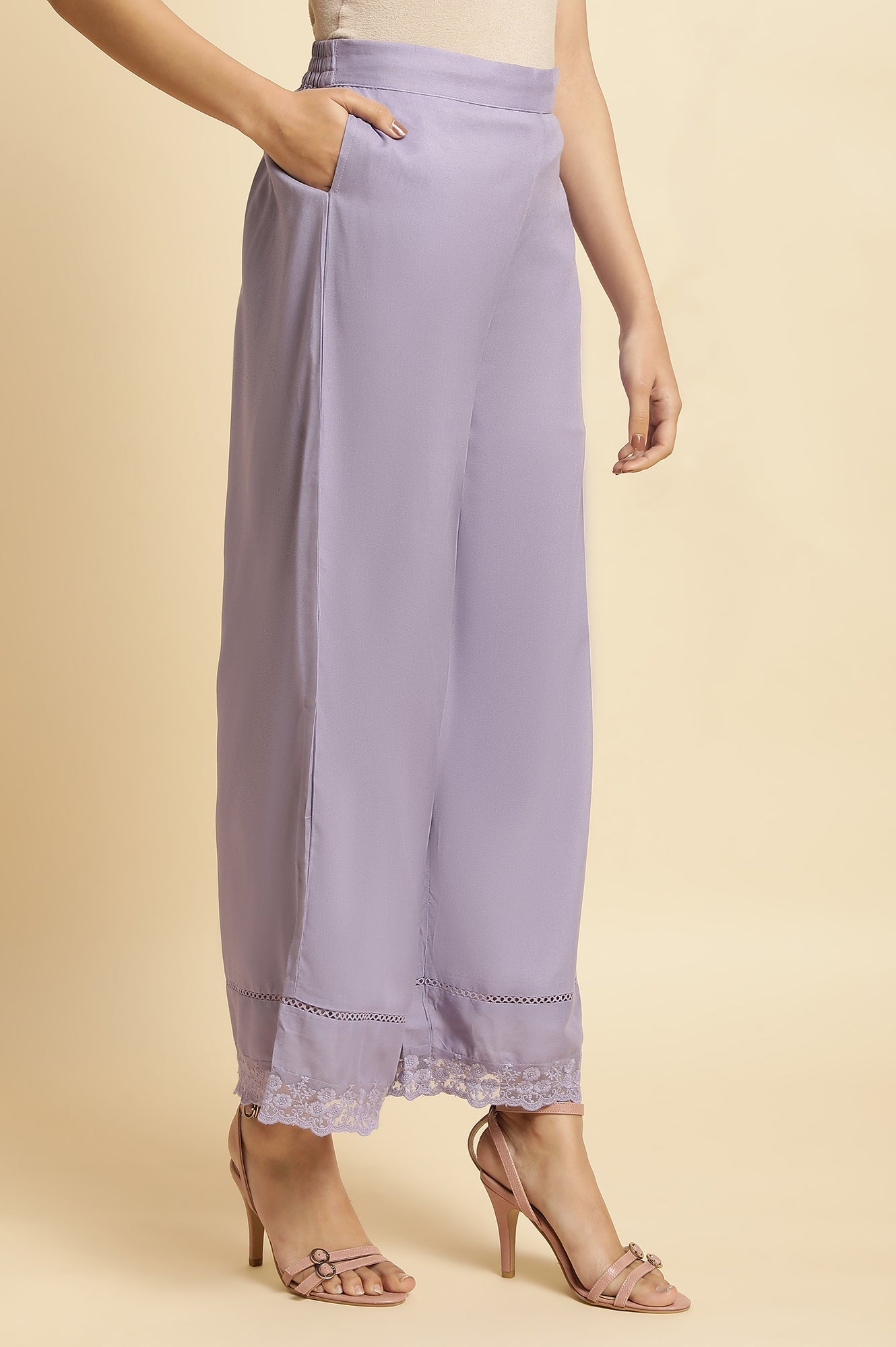 W for Woman Purple Thread Embroidery Straight Kurta and Parallel Pant Set